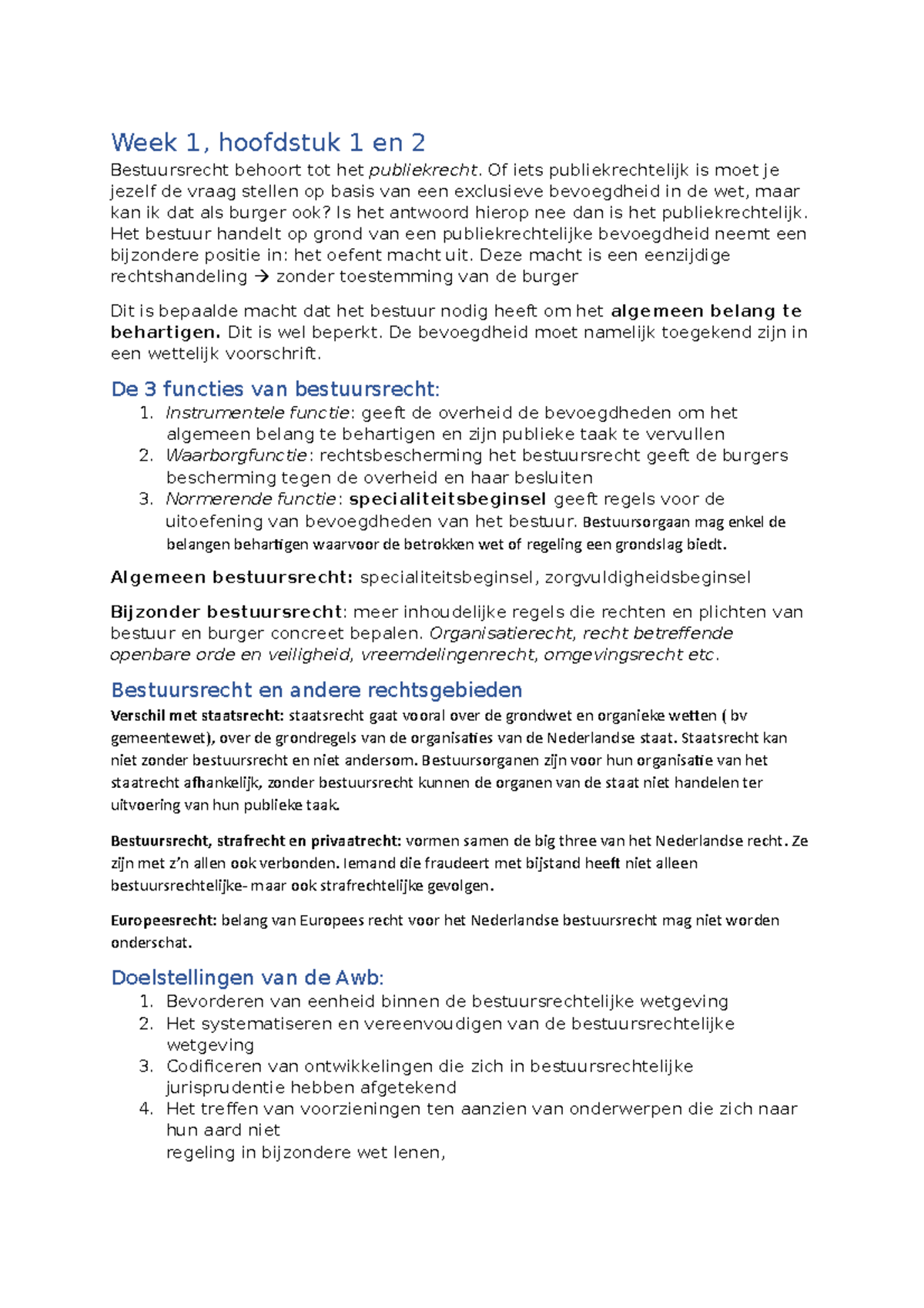 Bestuursrecht H1&2 - Samenvatting - Week 1, Hoofdstuk 1 En 2 ...