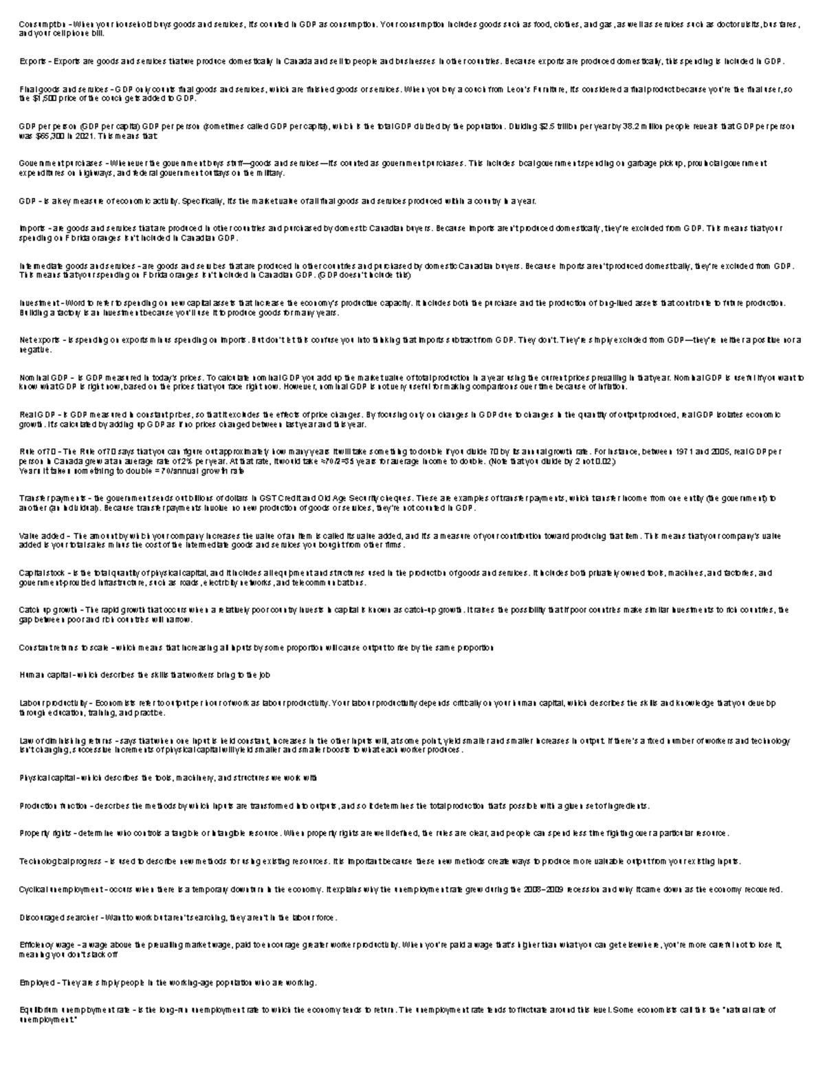 Ec140 cheat sheet Consumption When your household buys goods and
