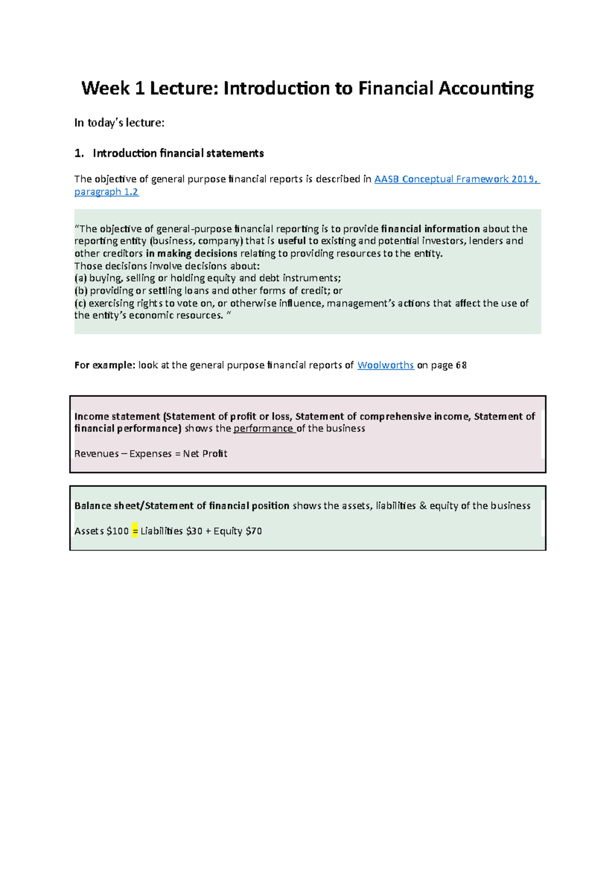 Week 1 Lecture class notes-2 - Week 1 Lecture: Introduction to ...