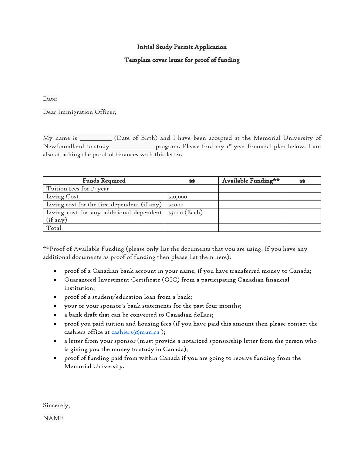 Cover letter proof of funding - Compiler Construction - CSC 23 Regarding Proof Of Funds Letter Template
