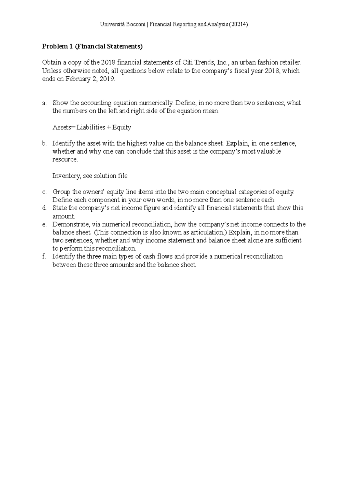 20214 Practice problems 1 - Problem 1 (Financial Statements) Obtain a ...