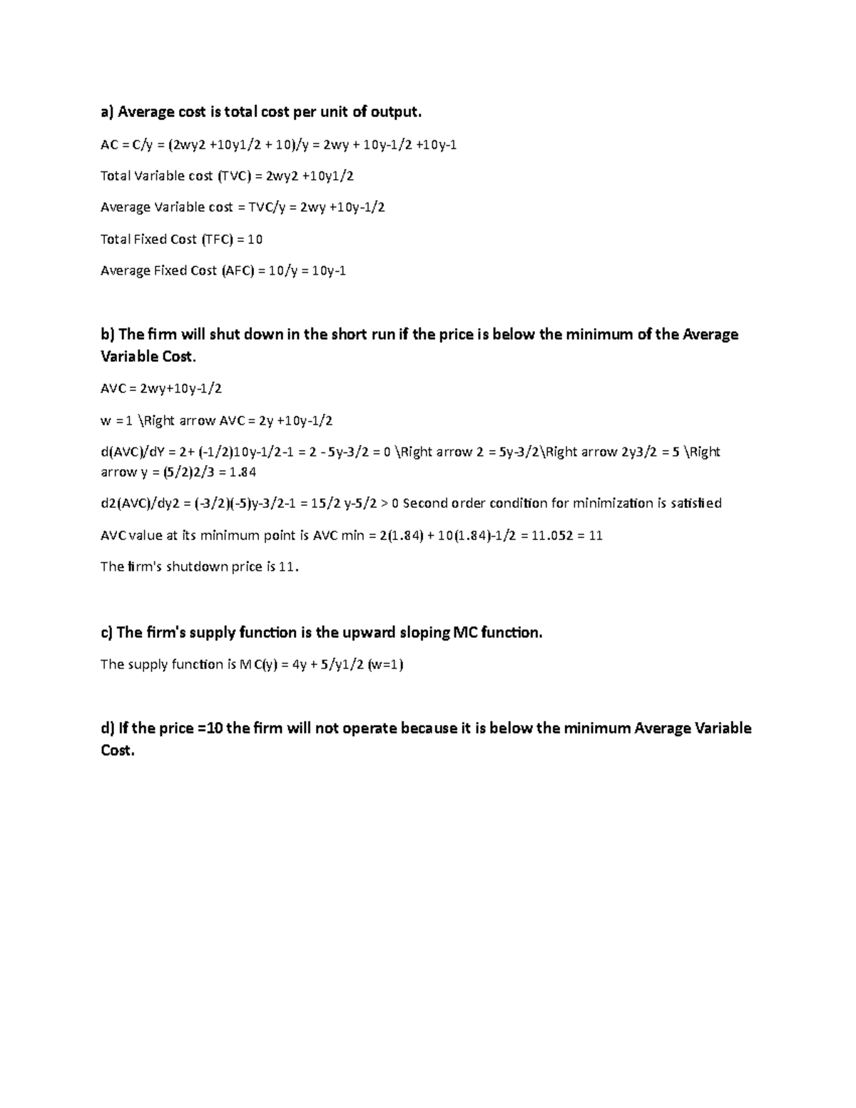 ECO Task1 - economics assignment - a) Average cost is total cost per ...