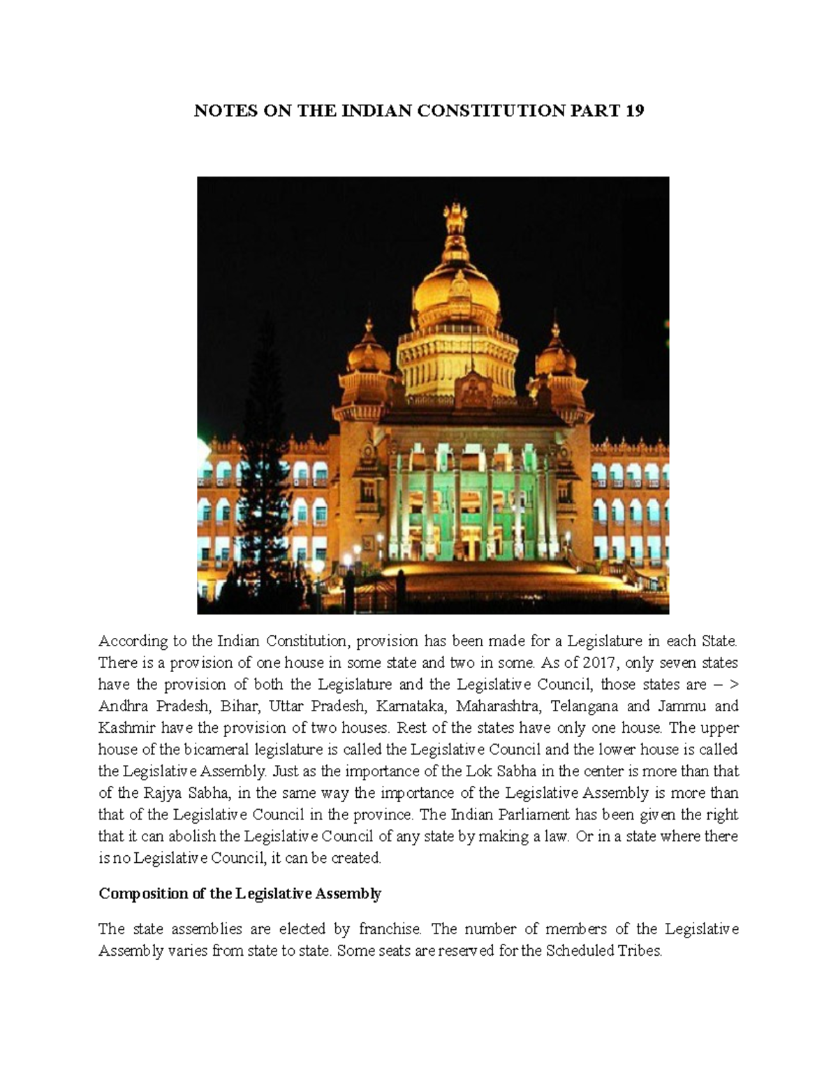 Notes ON THE Indian Constitution PART 19 - NOTES ON THE INDIAN ...