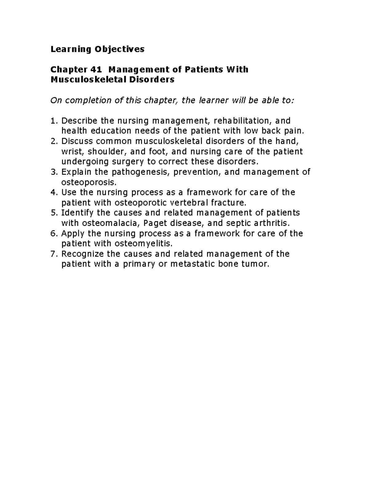 LO Chapter 41Learning objectives - Learning Objectives Chapter 41 ...