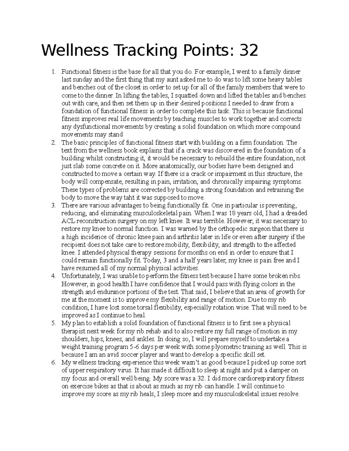 Lesson 3 Reflection Paper - Wellness Tracking Points: 32 Functional ...