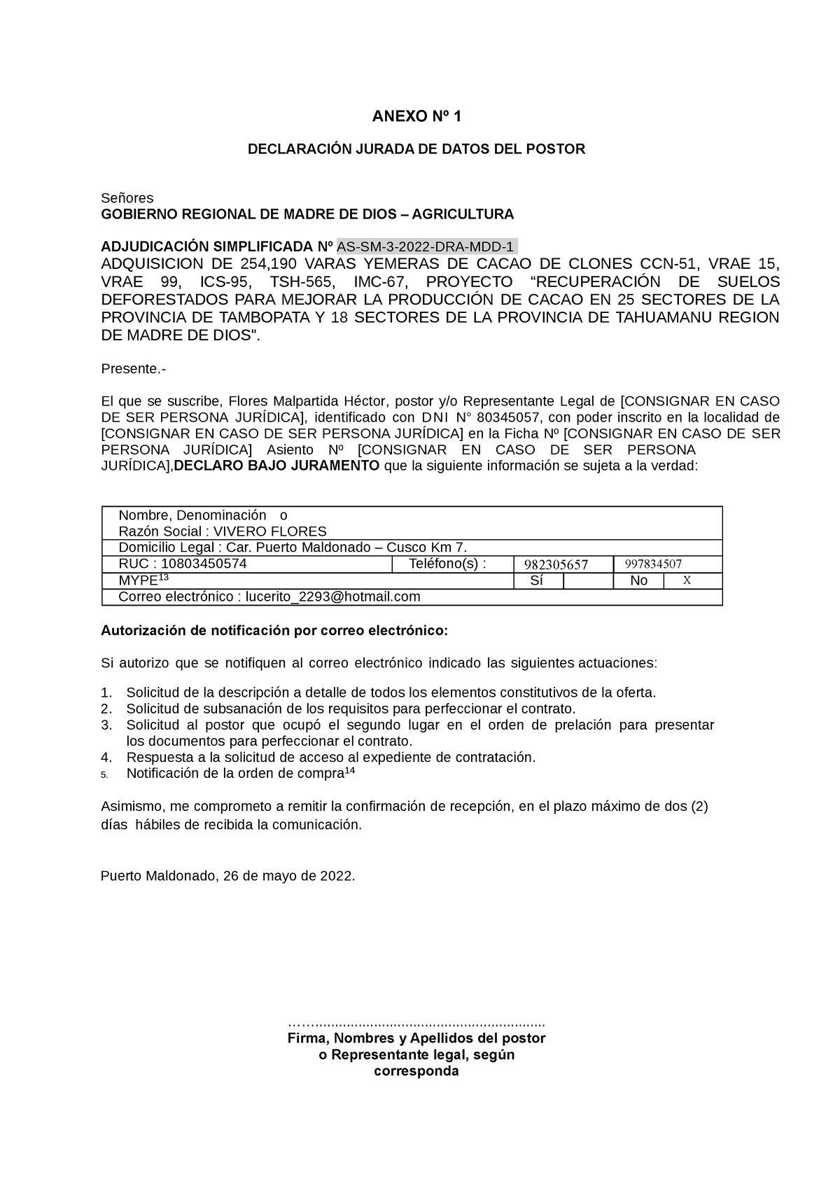 Anexo Nº 1 - HFGDFG - ANEXO Nº 1 DECLARACIÓN JURADA DE DATOS DEL POSTOR ...