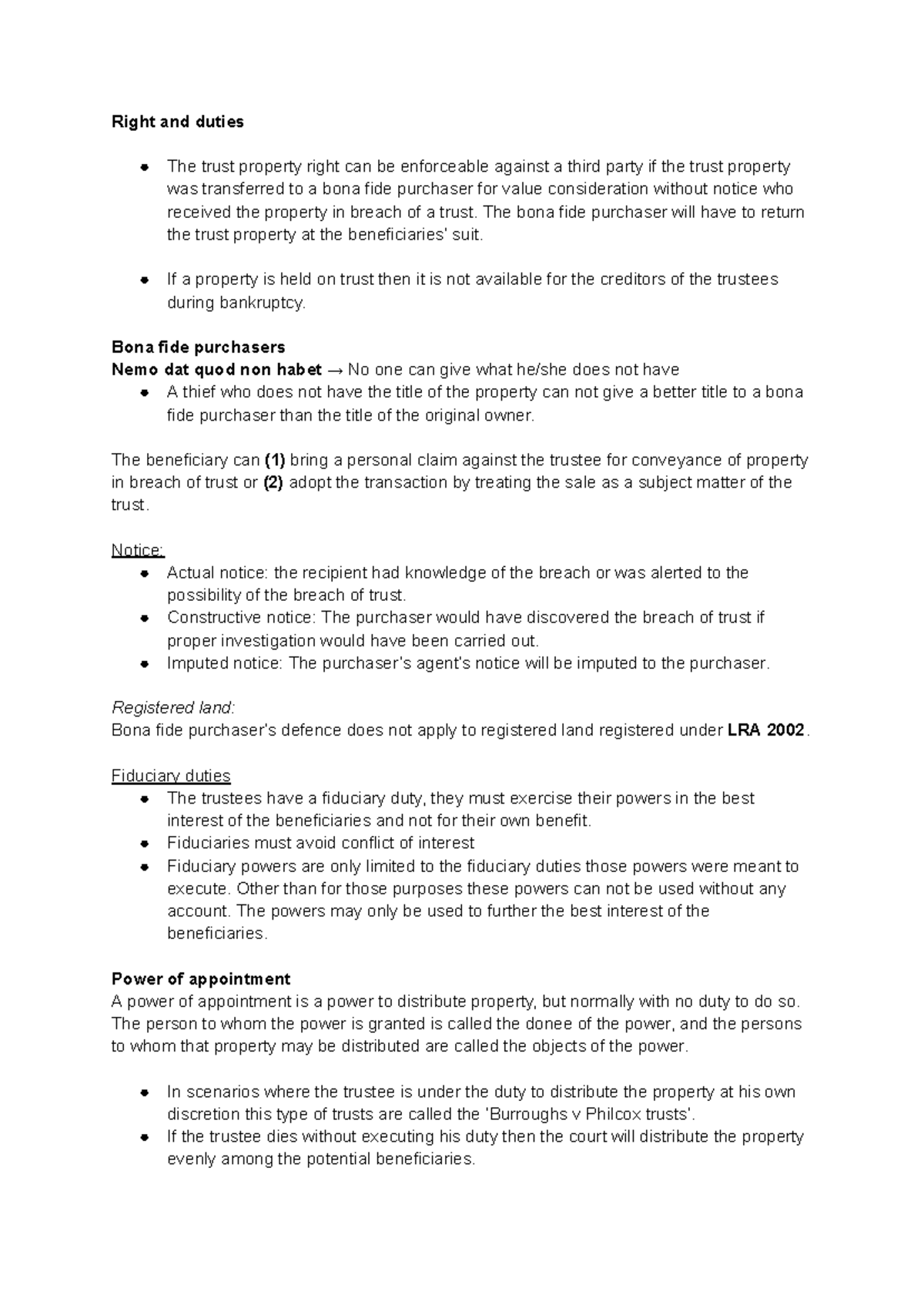 Express trust - The University of London LLB notes - Right and duties ...