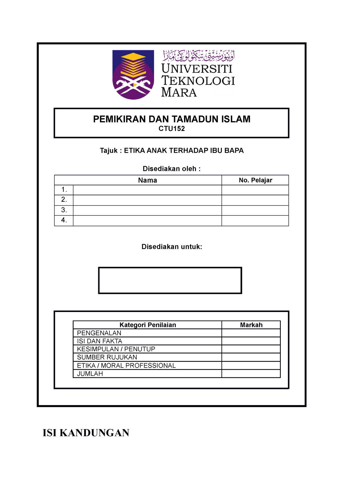 Analisis AYAT CTU152 - PEMIKIRAN DAN TAMADUN ISLAM CTU Tajuk : ETIKA ...