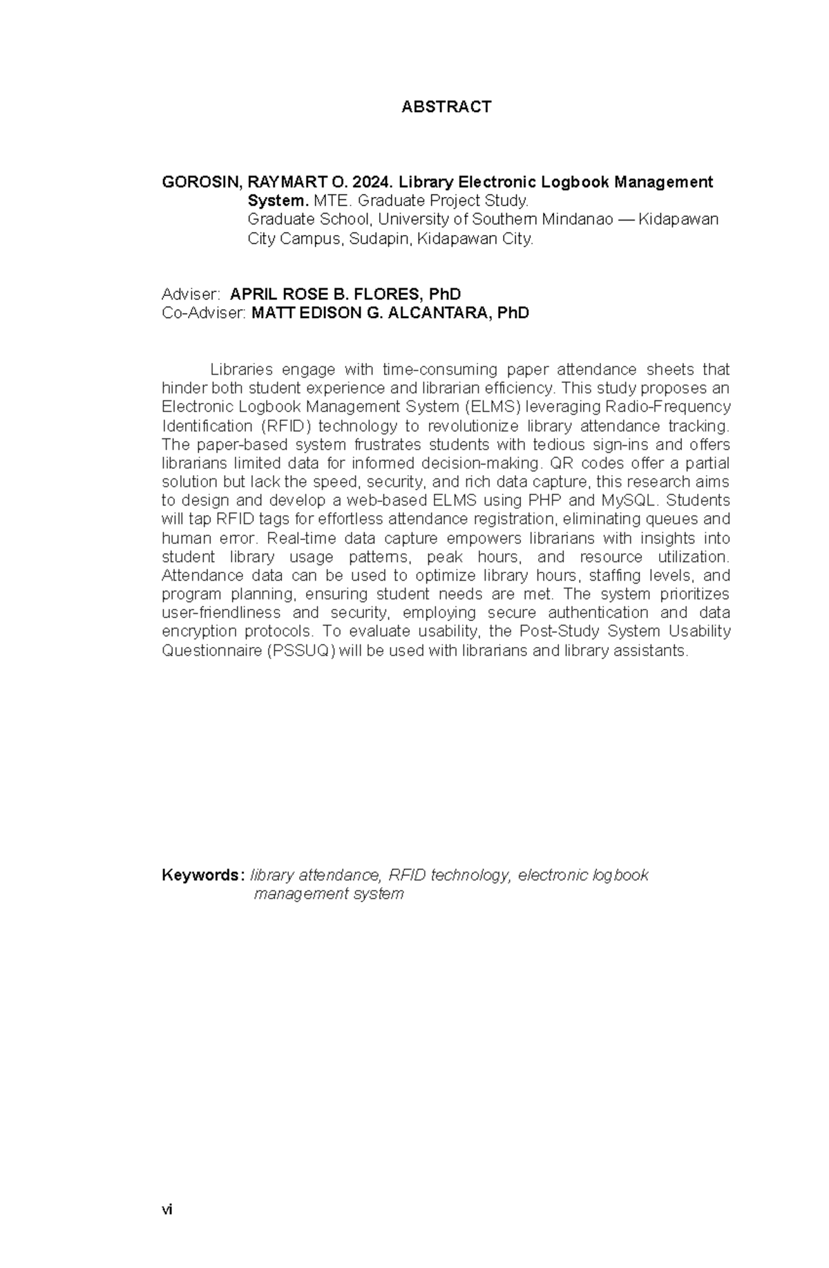 Abstract - ABSTRACT GOROSIN, RAYMART O. 2024. Library Electronic ...