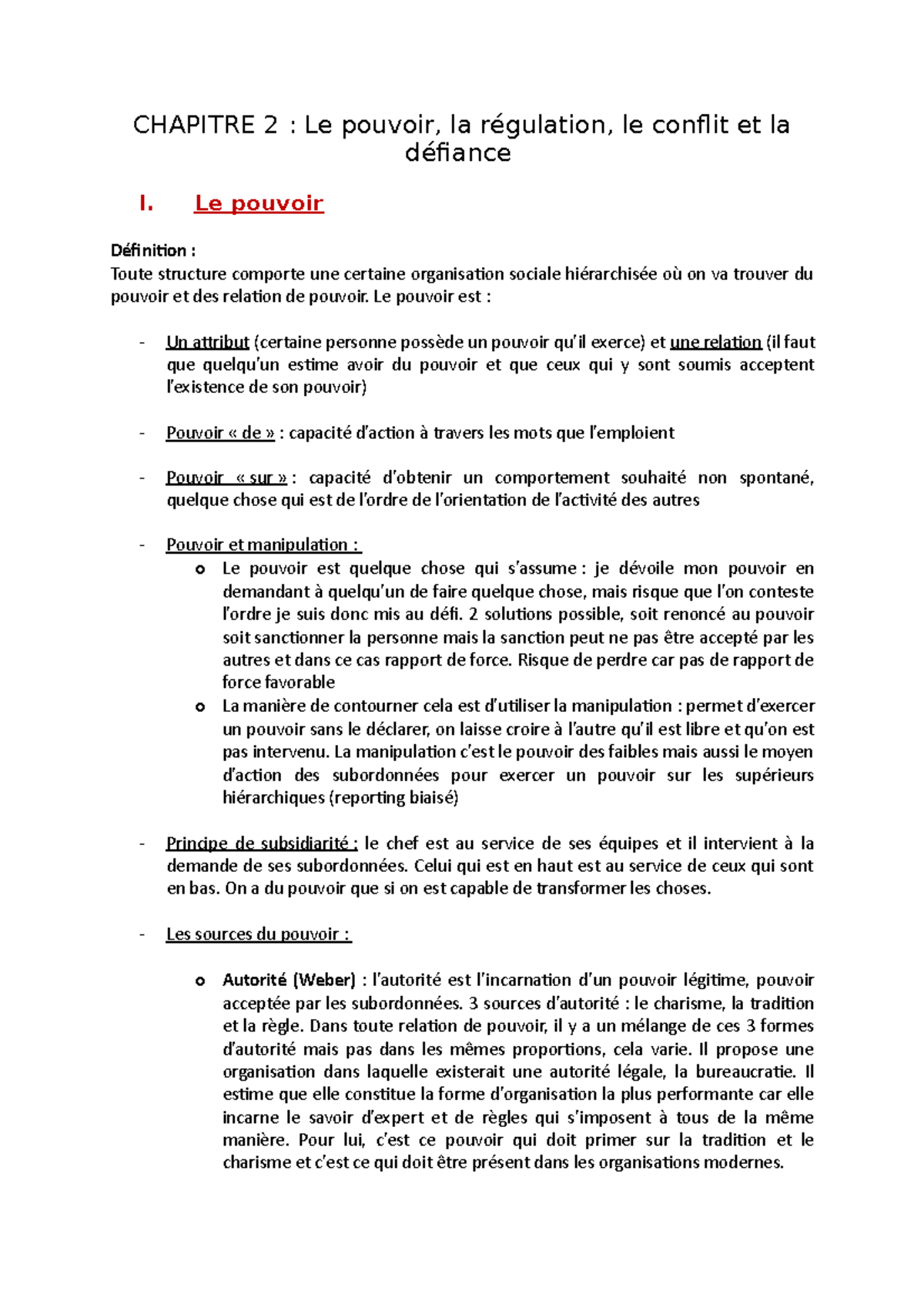 CH 2 Le pouvoir la régulation le conflit et la défiance Le pouvoir
