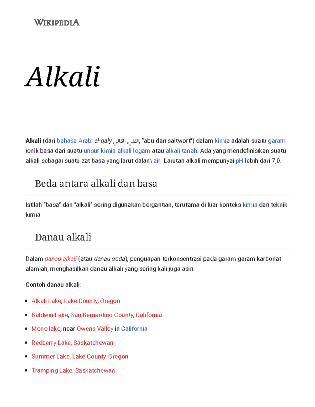 Alkali Wikipedia bahasa Indonesia, ensiklopedia bebas Alkali Alkali