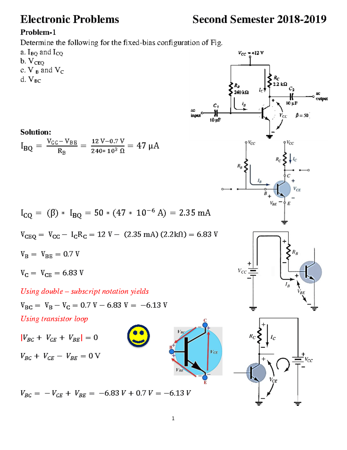 BJTBIAS Problems & Solutions Electronic Problems Second Semester