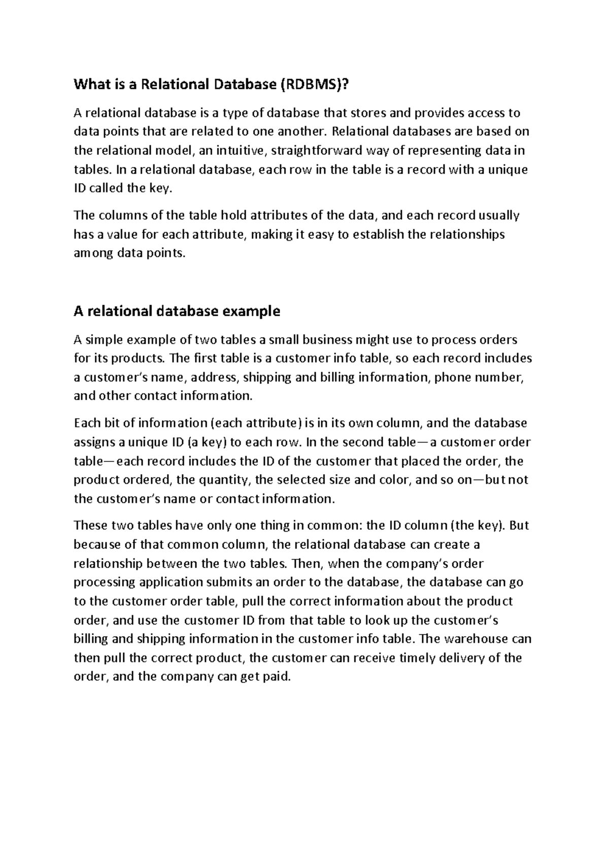 What is a Relational Database - Relational databases are based on the ...