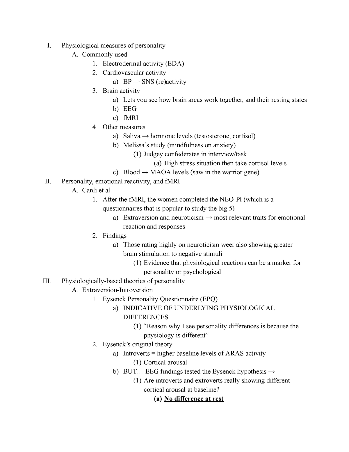 PSYC 330 - Physiological Approaches - I. Physiological measures of ...