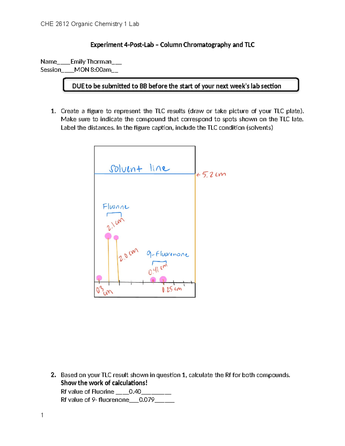 Exp4PostlabColumn chromatography and TLC CHE 2612 Organic
