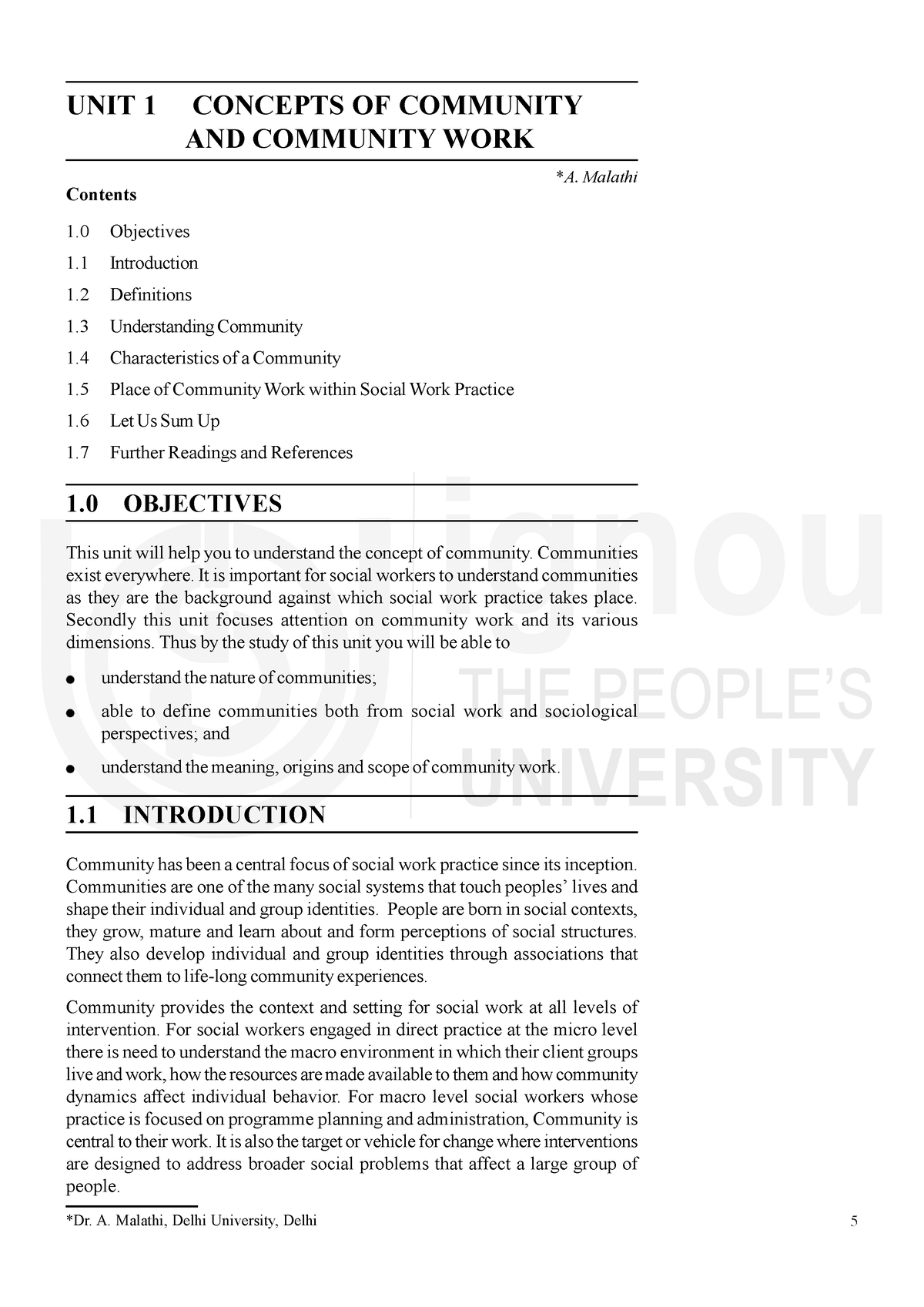 Unit1 - Unit One - UNIT 1 CONCEPTS OF COMMUNITY Community Work AND ...