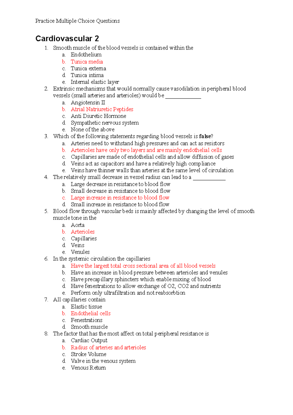 HUBS1404 Cardiovascular 2 Practice MCQs - Practice Multiple Choice ...