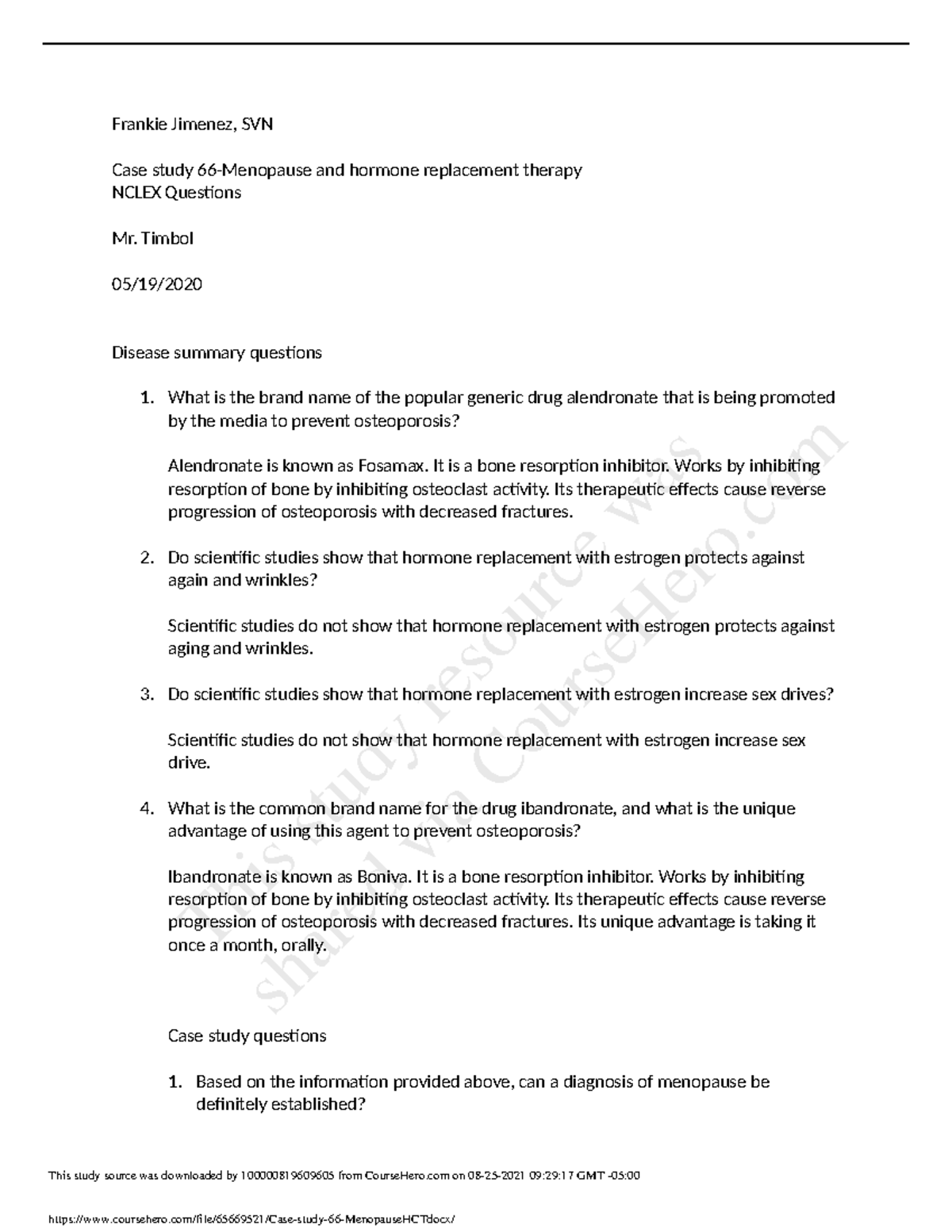 Case study 66 Menopause HCT VOCN300 ACC Studocu