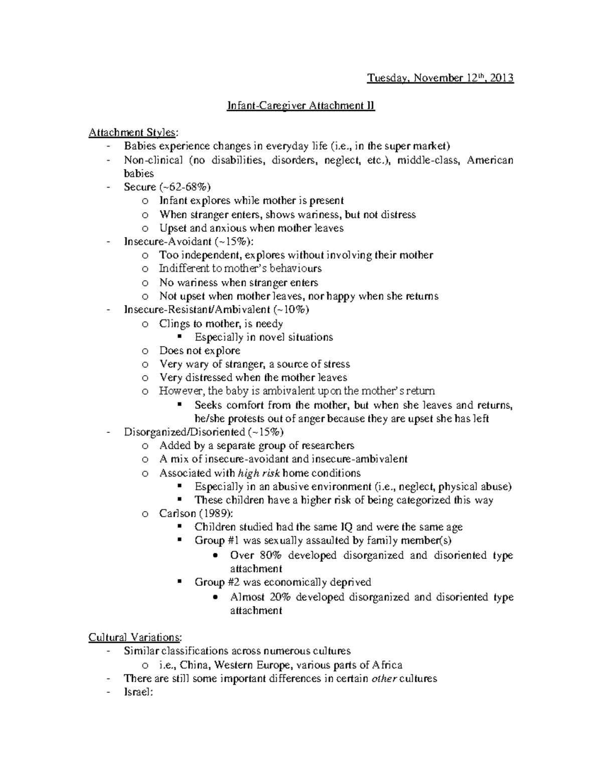 Child Development Lecture Notes 7 Tuesday November 12th 2013