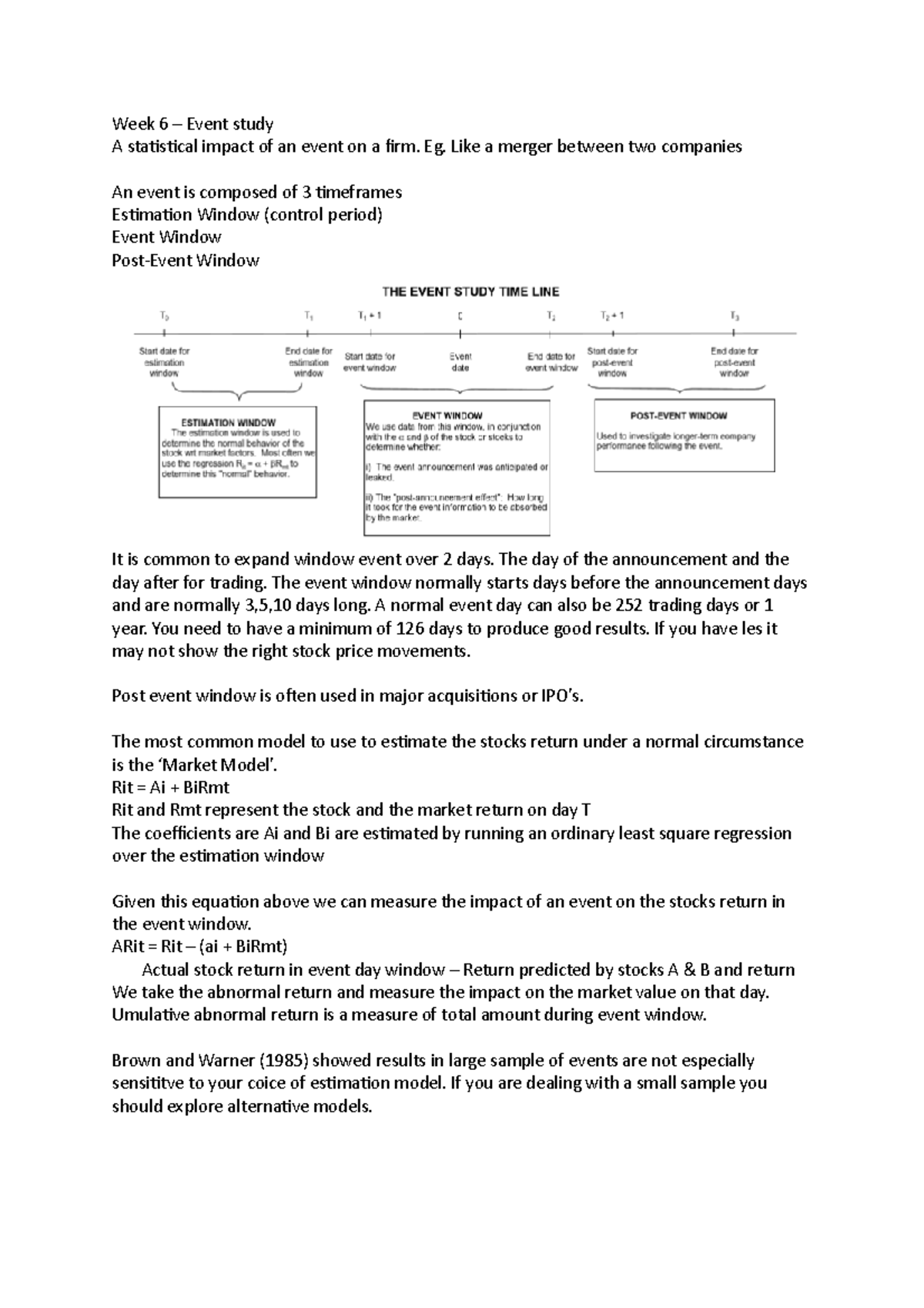 Week 6 - Event Studies - Lecture notes 6 - Week 6 – Event study A ...