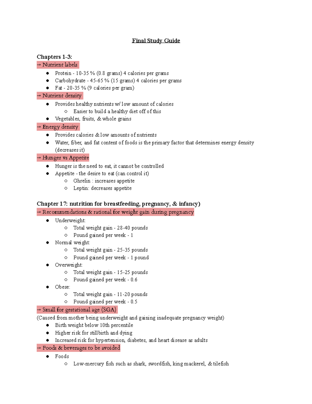 Final study guide - Review of all the chapters covered - Final Study ...