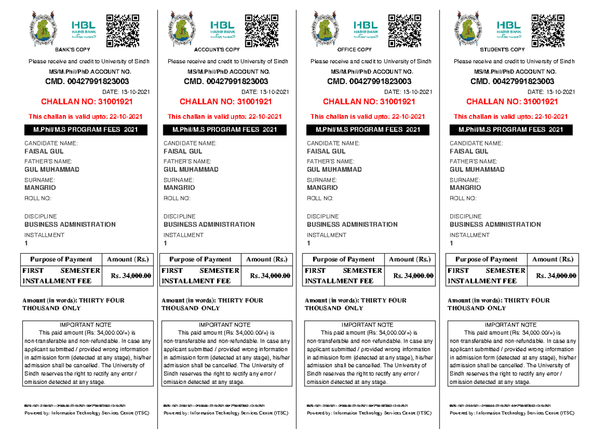 1.pdf m.phil challan - SDF SDFS FDSF SD - BANK'S COPY Please receive ...