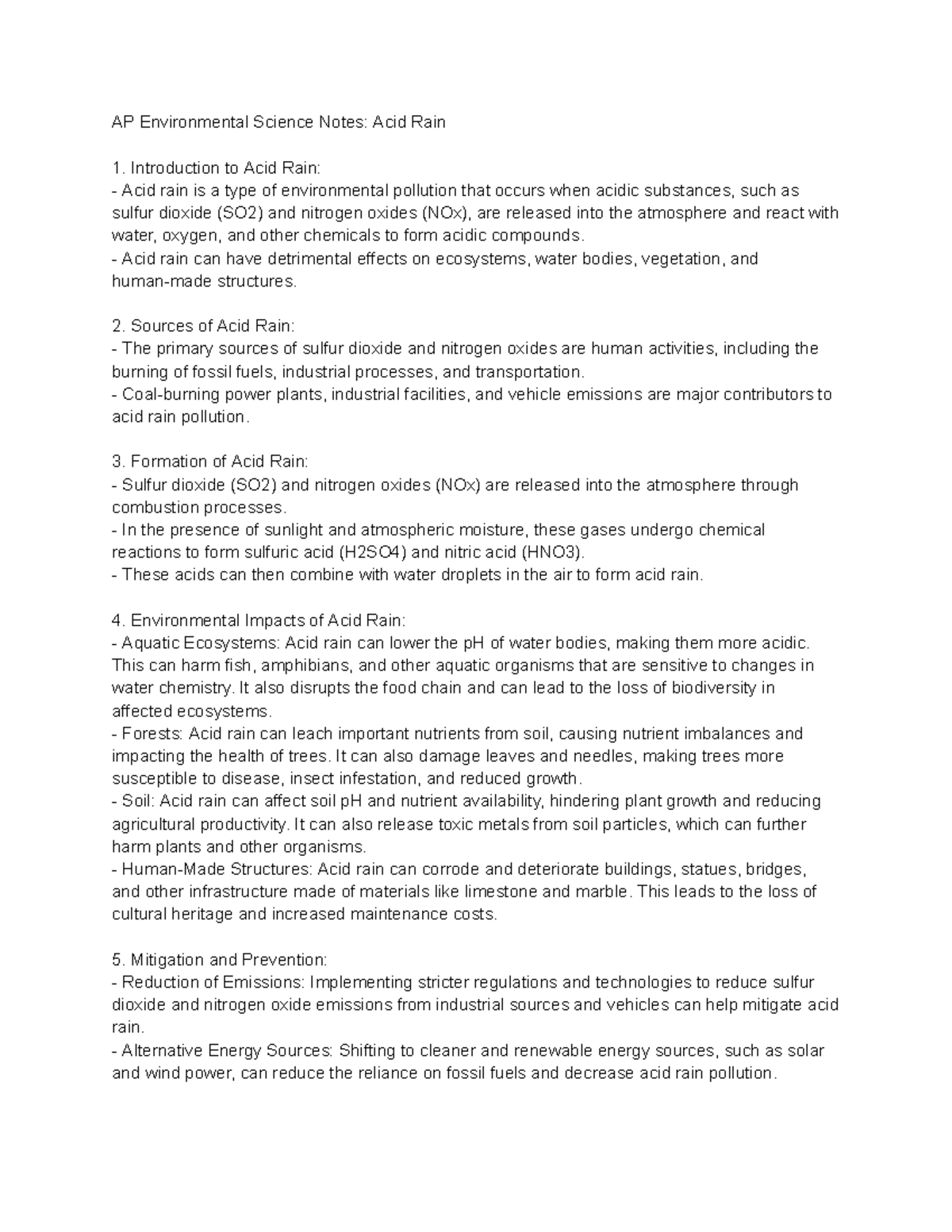 AP Environmental Science Notes Acid Rain - AP Environmental Science ...