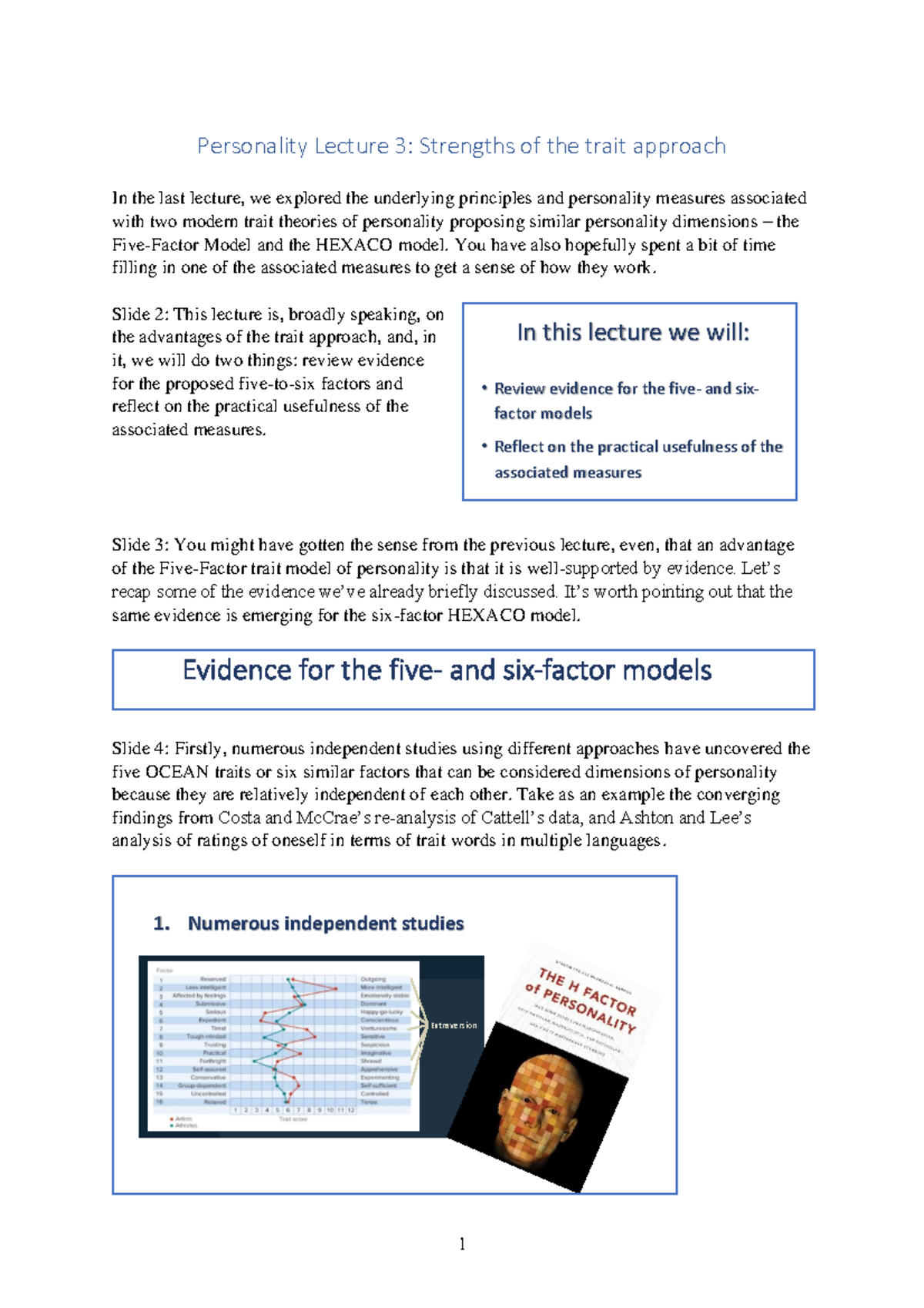 Trait approach strengths script - Psychology 1001 - Adelaide University ...