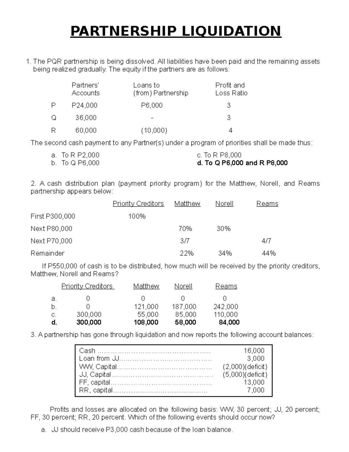 Partnership-Liquidation For Practical Materials - Quizzes - PARTNERSHIP ...