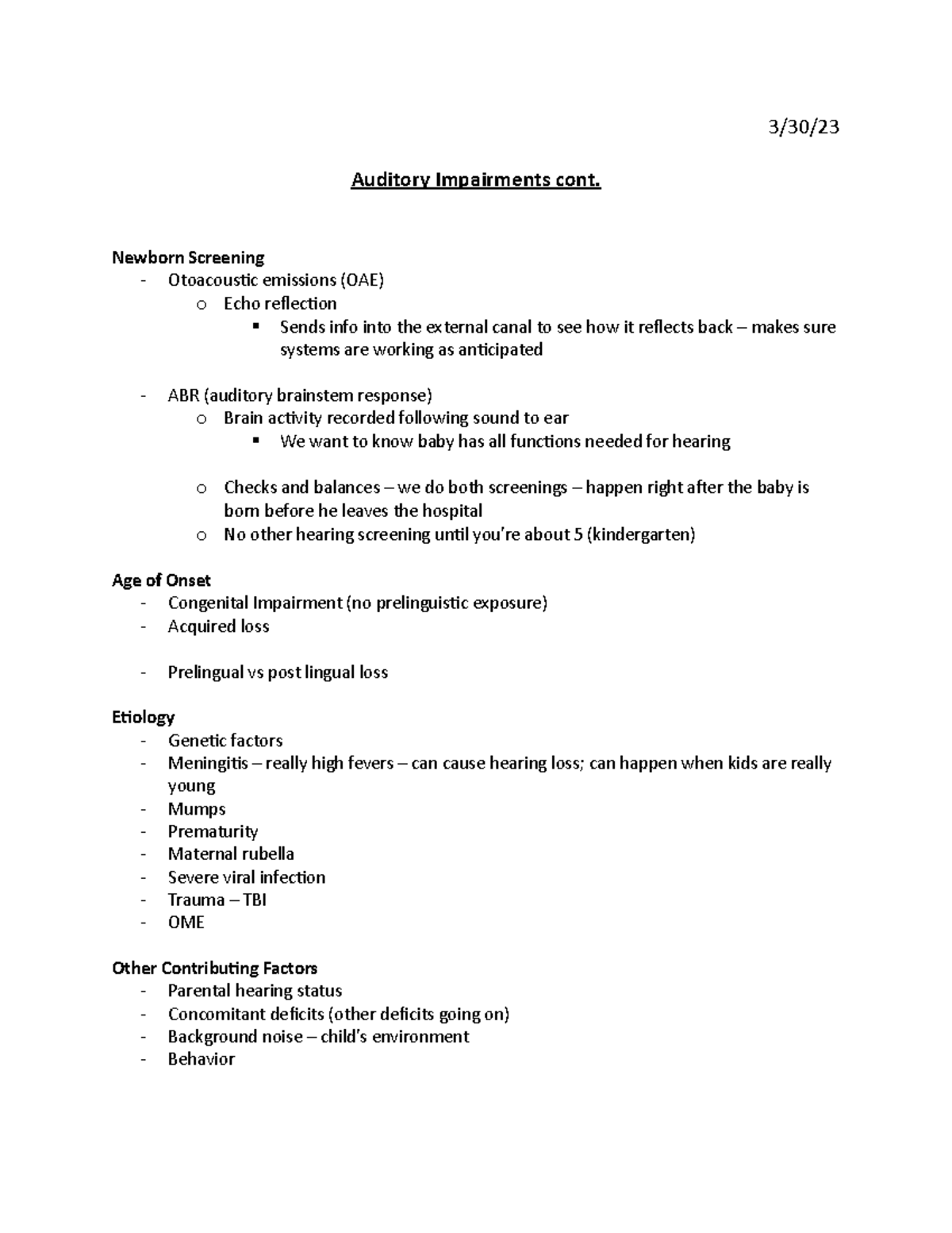 Auditory Impairments 2 - 3:30:23 - 3/30/ Auditory Impairments cont ...