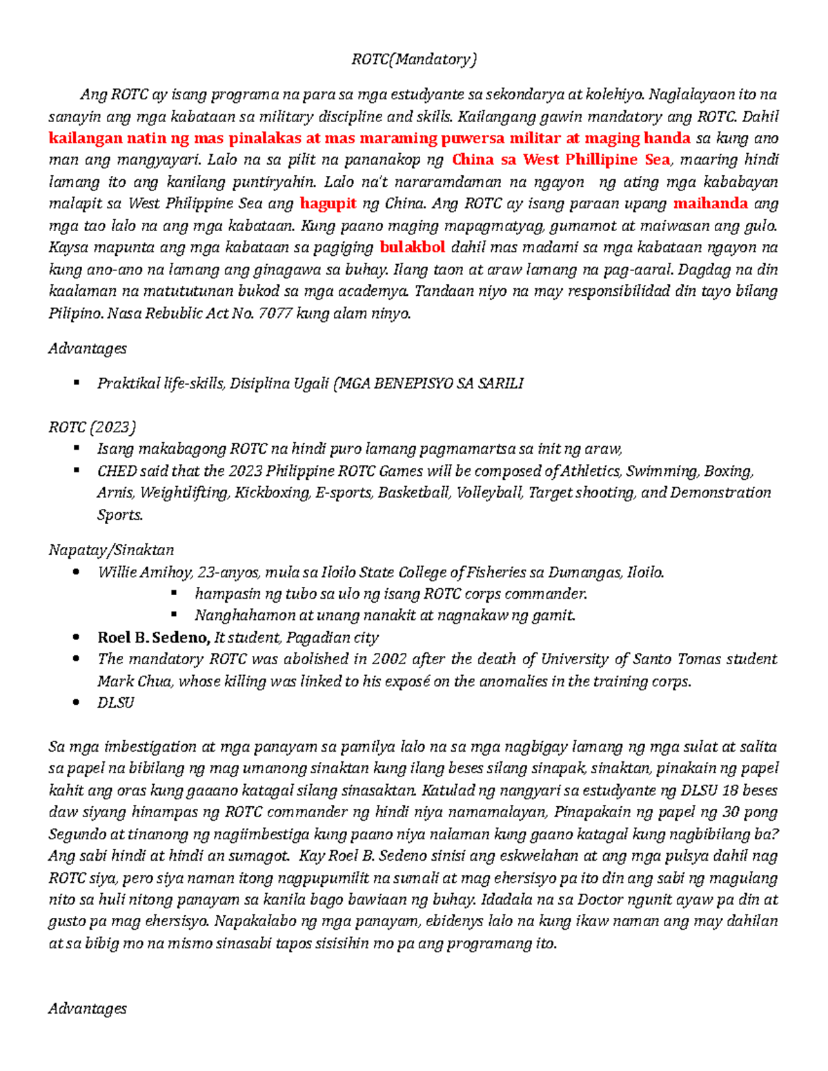 ROTC - gxcvsadrhrthrt - ROTC(Mandatory) Ang ROTC ay isang programa na ...