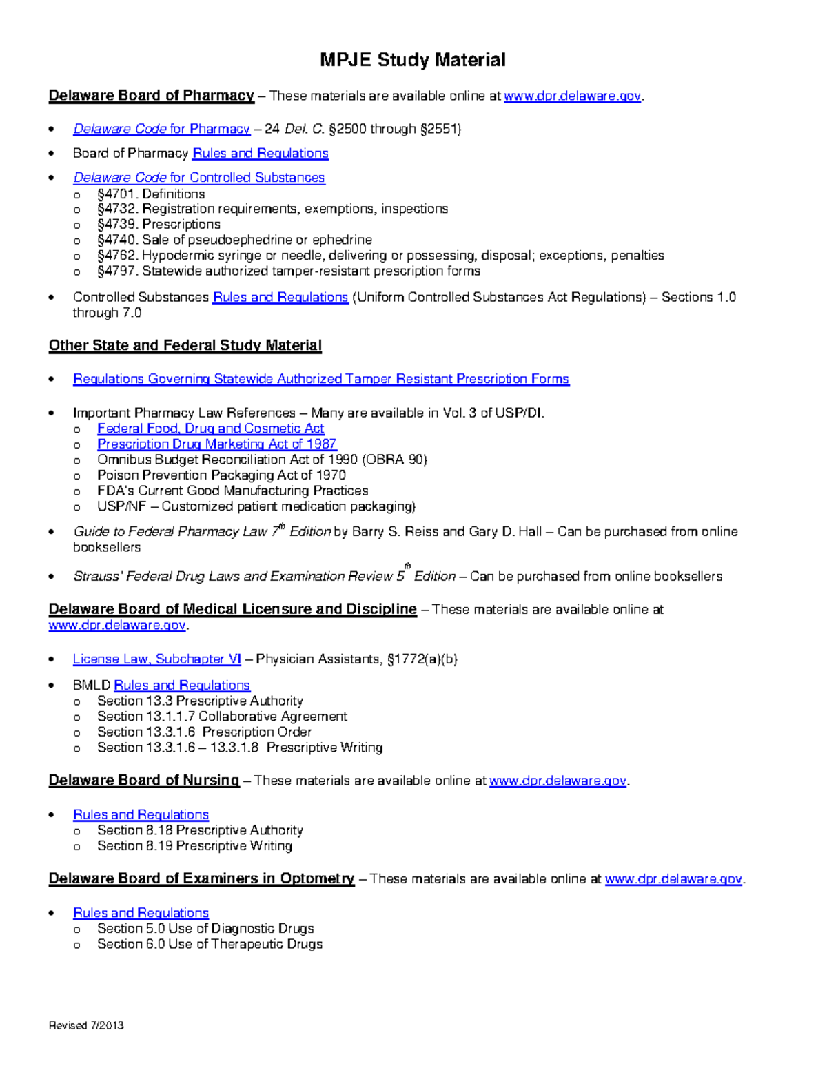 MPJE Study Material Summary Revised 7/ MPJE Study Material Delaware