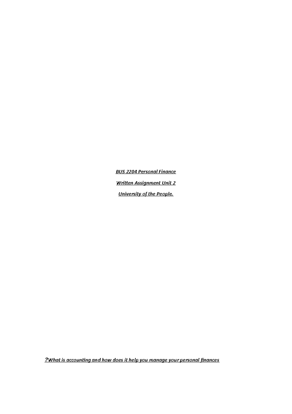 2 my writing 2 - Discussion Forum Unit 1 BUS 2203 - BUS 2204 Personal ...