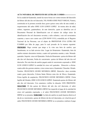 ACTA DE Protesto DE Letra DE Cambio - ACTA NOTARIAL DE PROTESTO DE LETRA DE  CAMBIO- En la ciudad de - Studocu