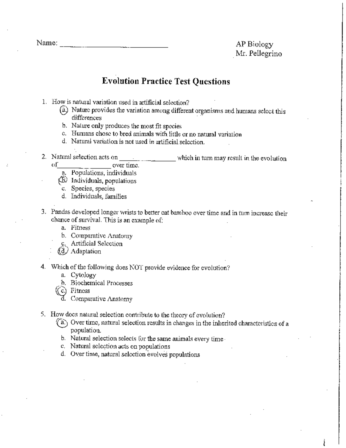 1AEvolution Test Practice Answer Key - GTS 354 - UP - Studocu