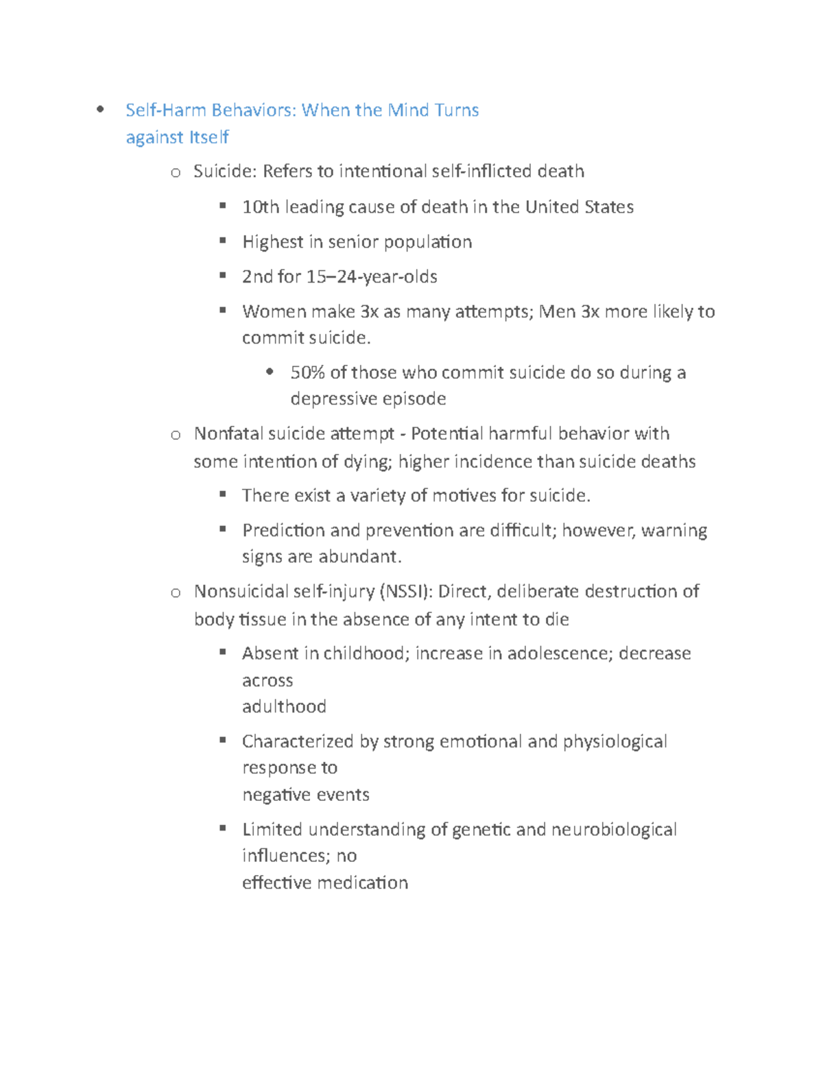 Psycology 13 Dr. Corey Teague SelfHarm Behaviors When the Mind