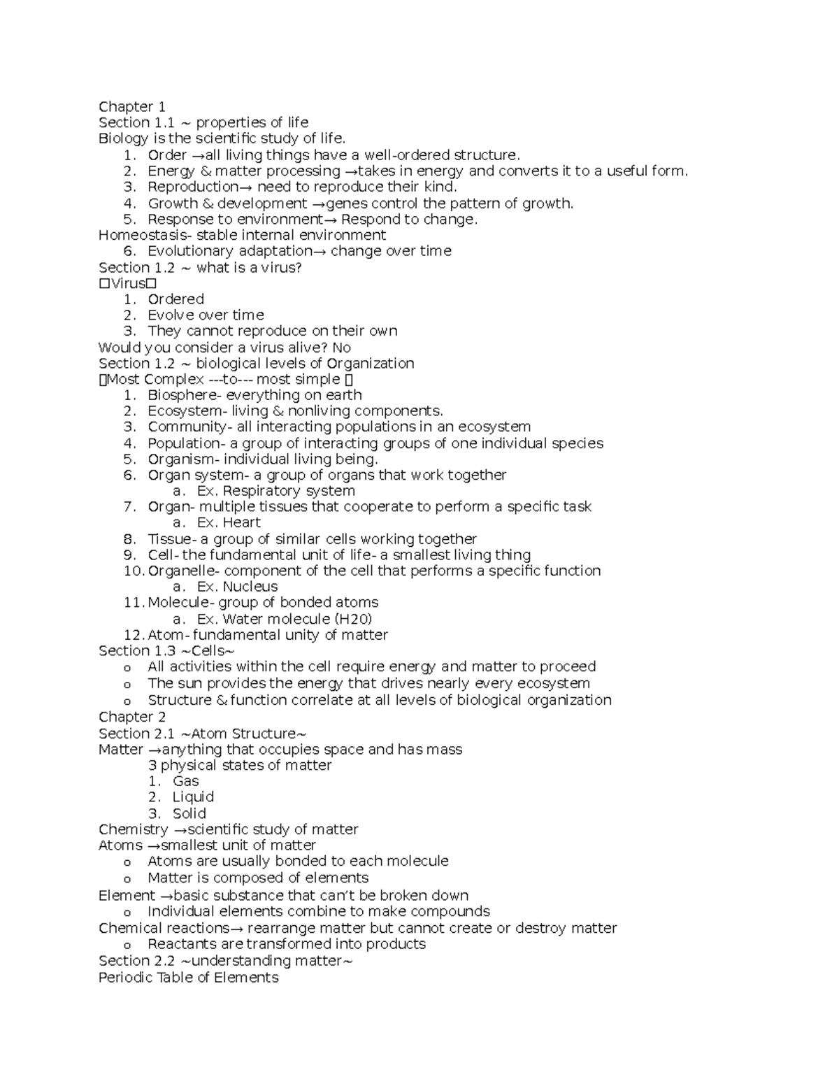 Principles of Bio 1 notes - Chapter 1 Section 1 ~ properties of life ...