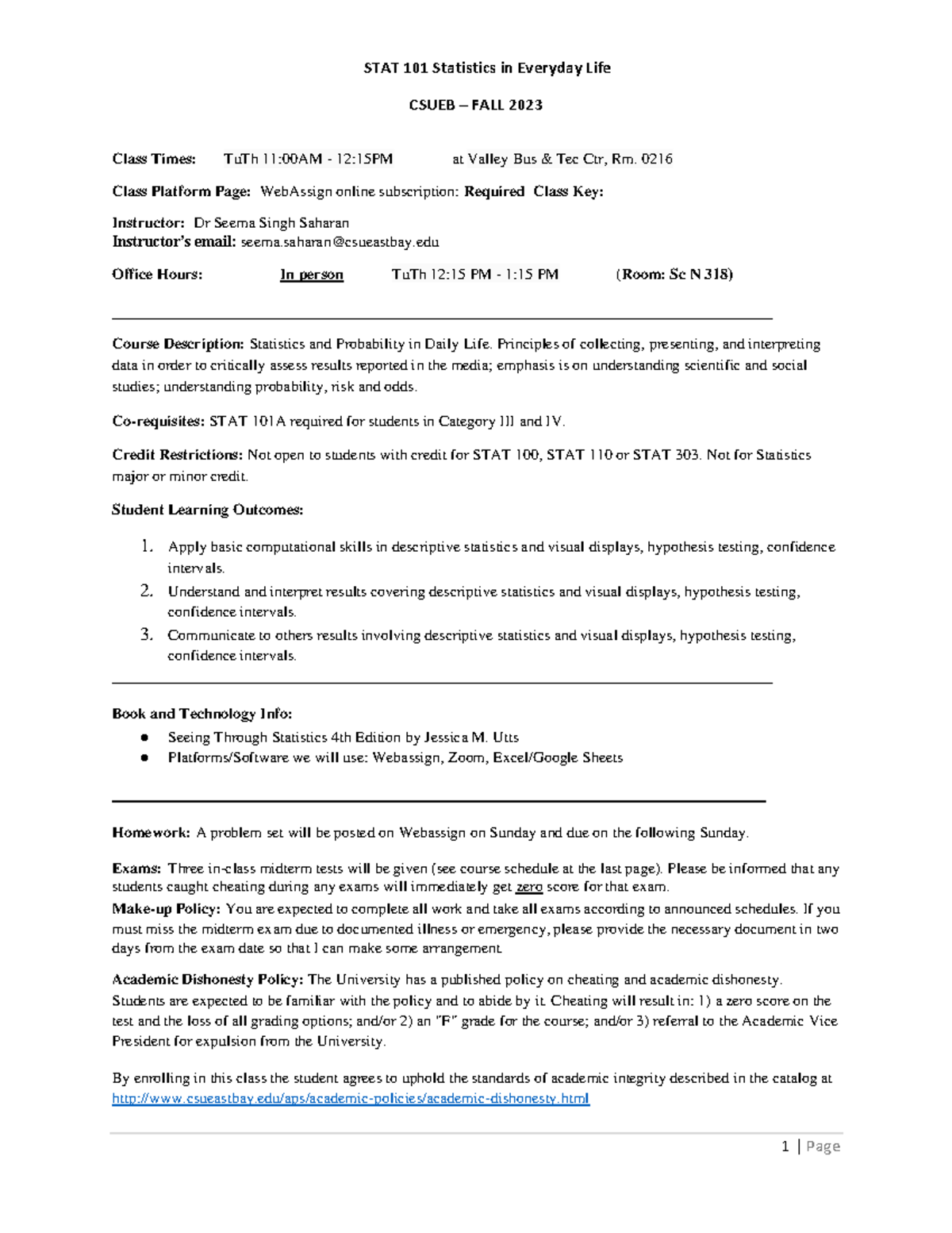 STAT101 Syllabus 2023 P P STAT 10 1 Statistics in Everyday Life