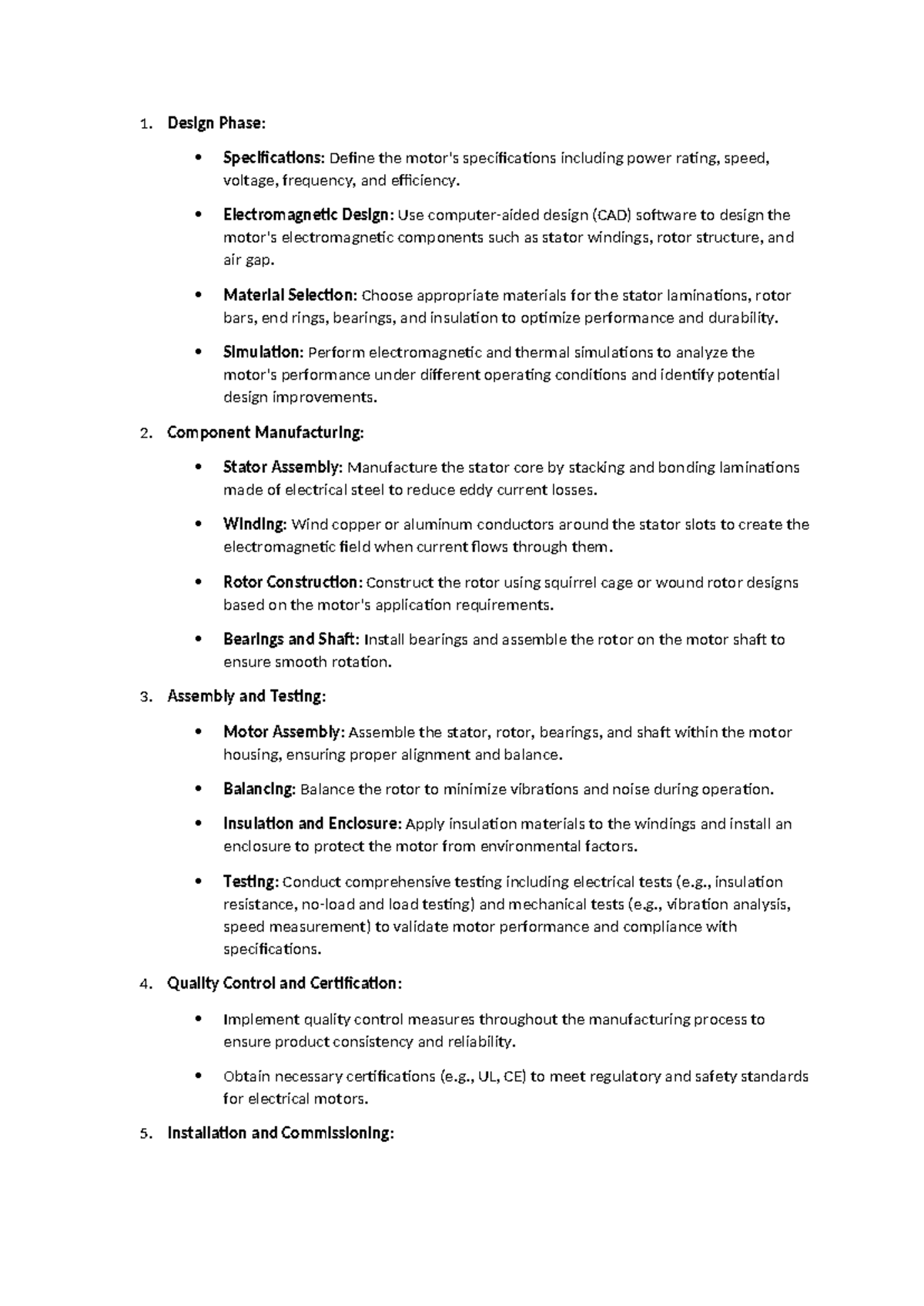 Induction motor - Design Phase: Specifications: Define the motor's ...