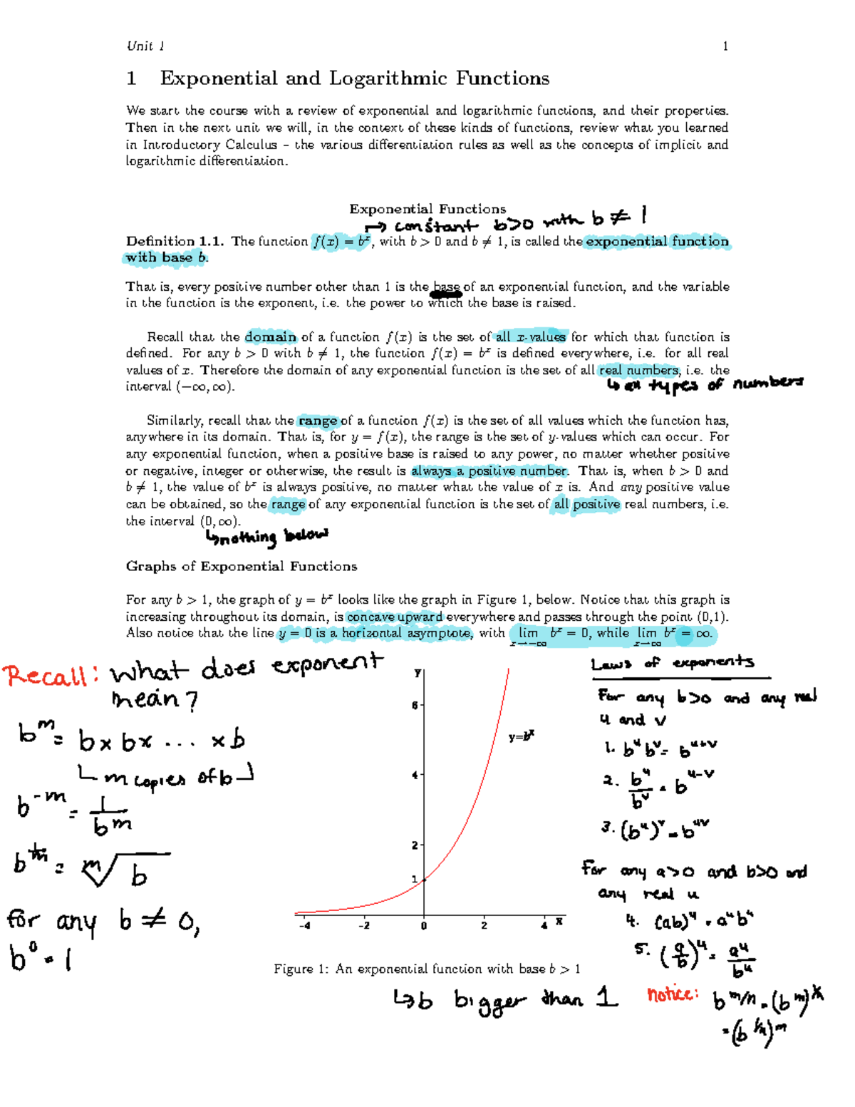 1225 Unit 1 pt. 1 - Unit 1 1 1ExponentialandLogarithmicFunctions We ...