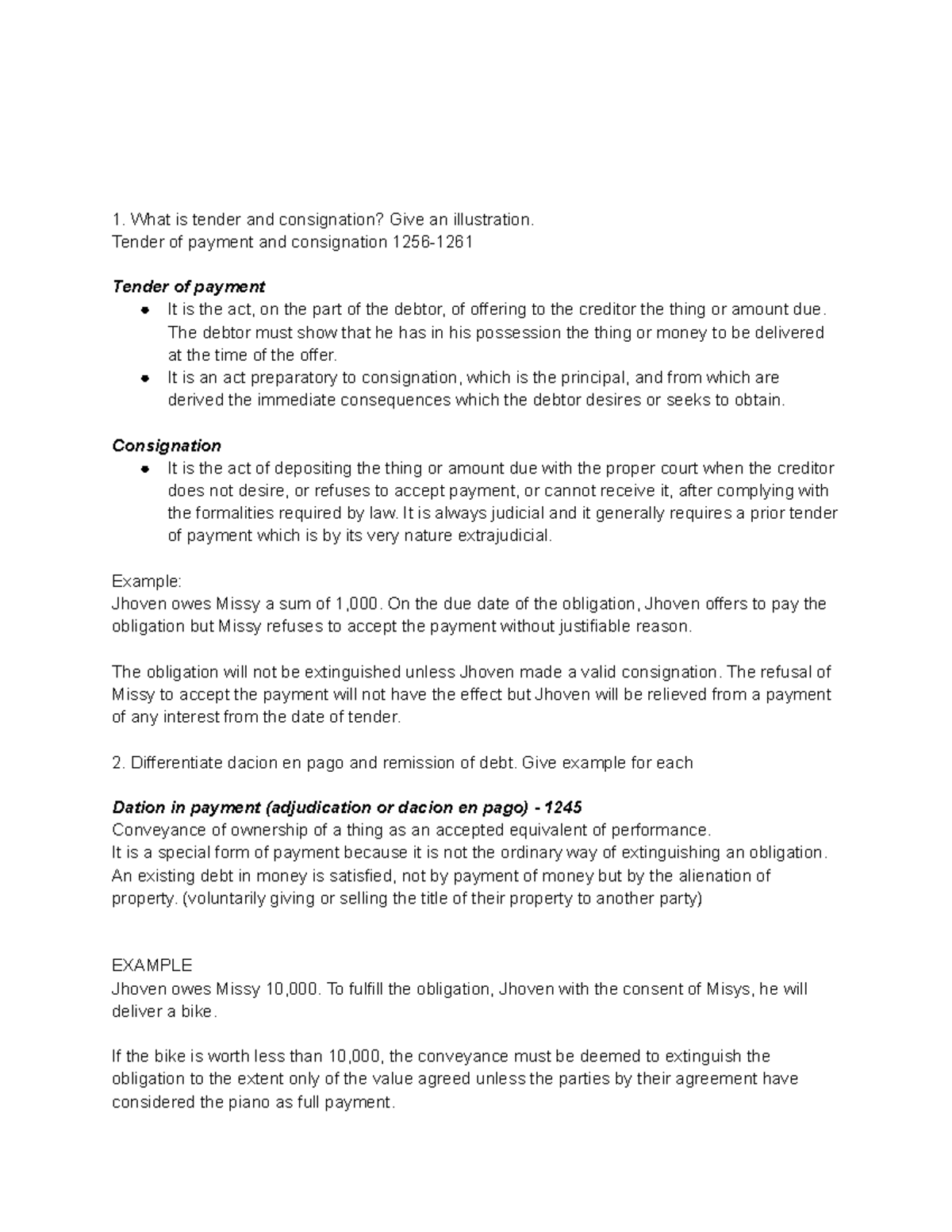 Tender and Consignation Dacion en Pago Remission of Debt Legal Tender ...