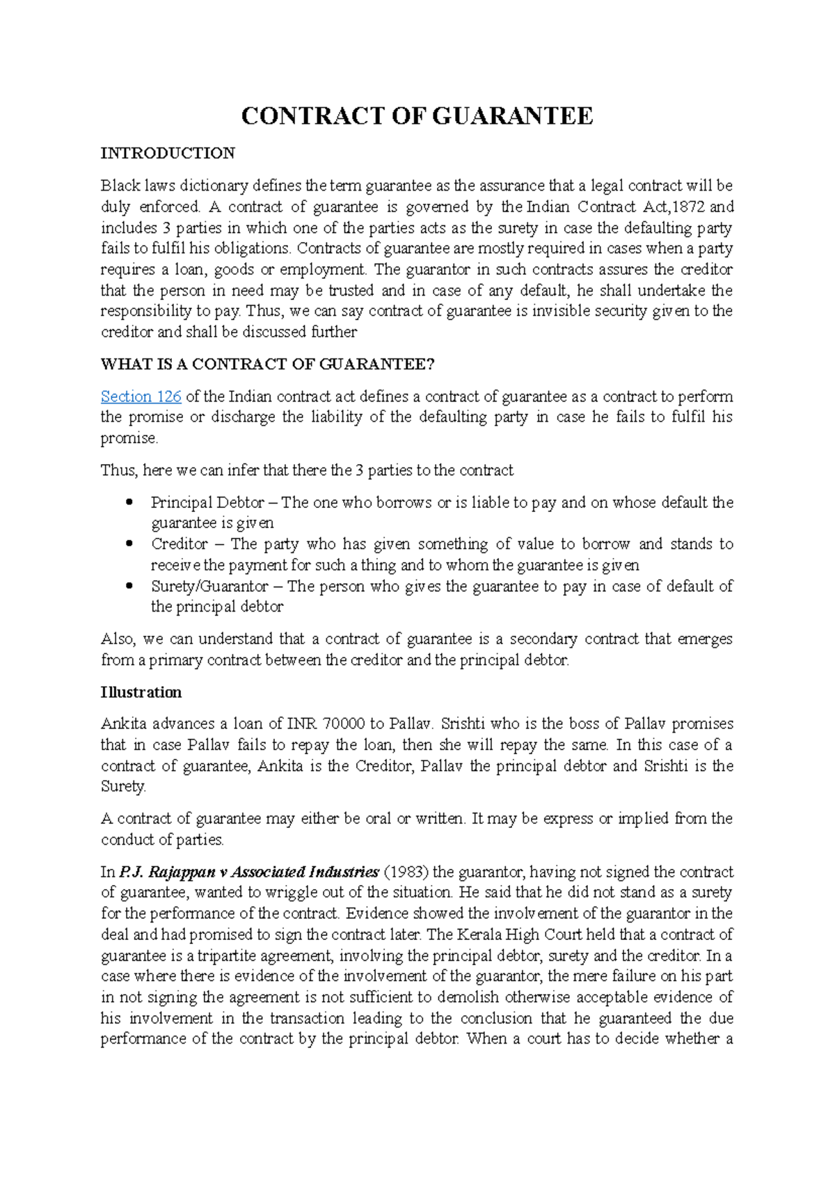 Contract OF Guarantee CONTRACT OF GUARANTEE INTRODUCTION Black laws dictionary defines the