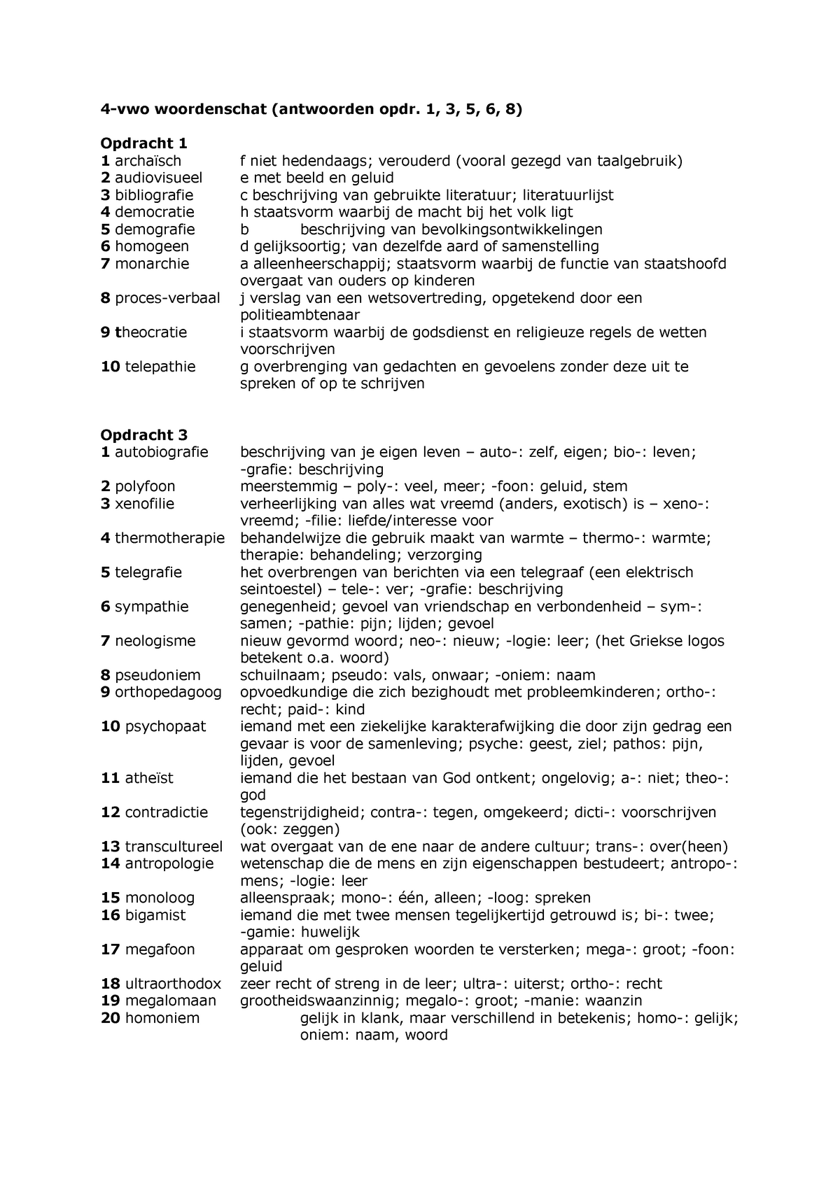 Antwoorden Woordenschat Nieuw Nederlands - Woordenschat (Antwoorden Opdr.  1, 3, 5, 6, 8) Opdracht 1 - Studeersnel