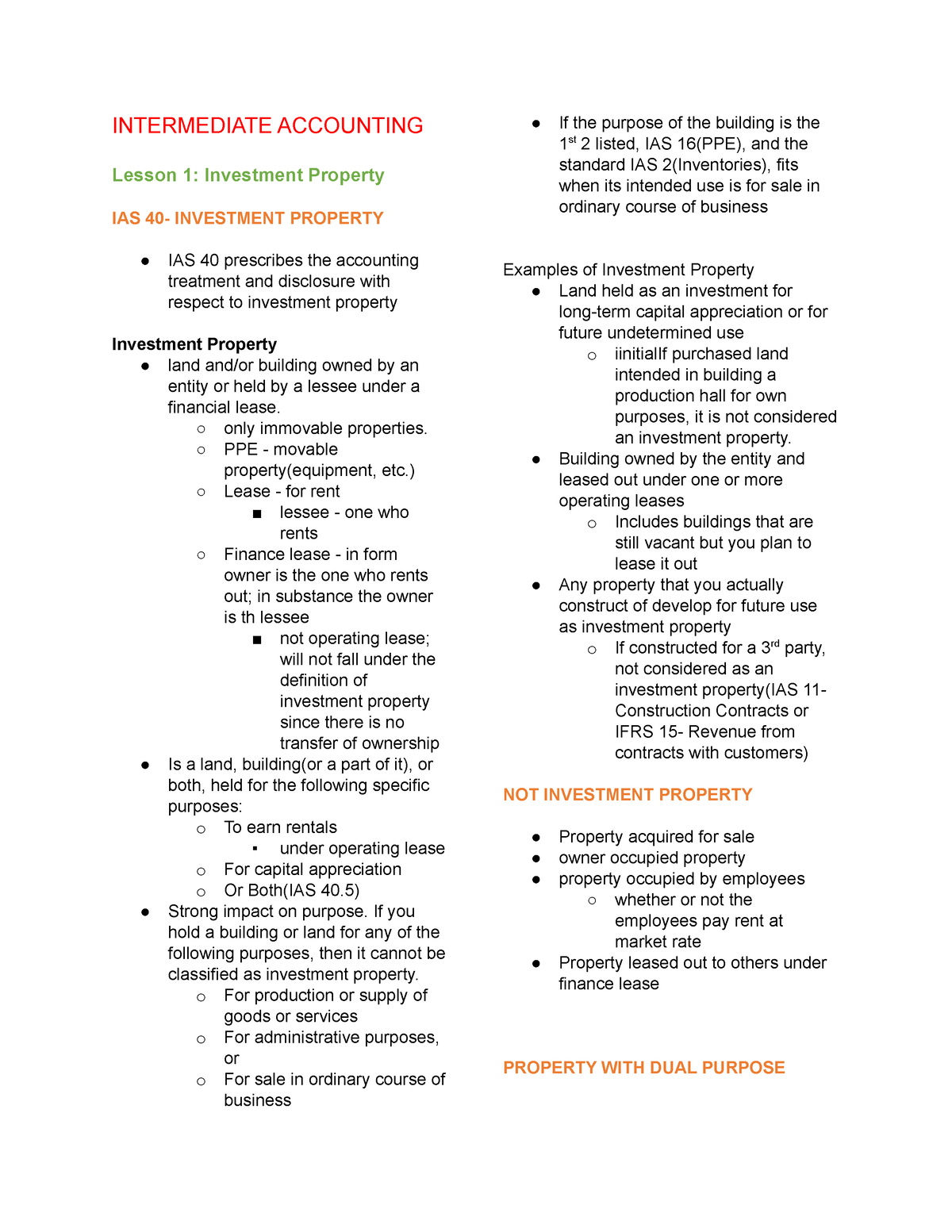 Intacc- Lectures - Investment Property - INTERMEDIATE ACCOUNTING Lesson ...