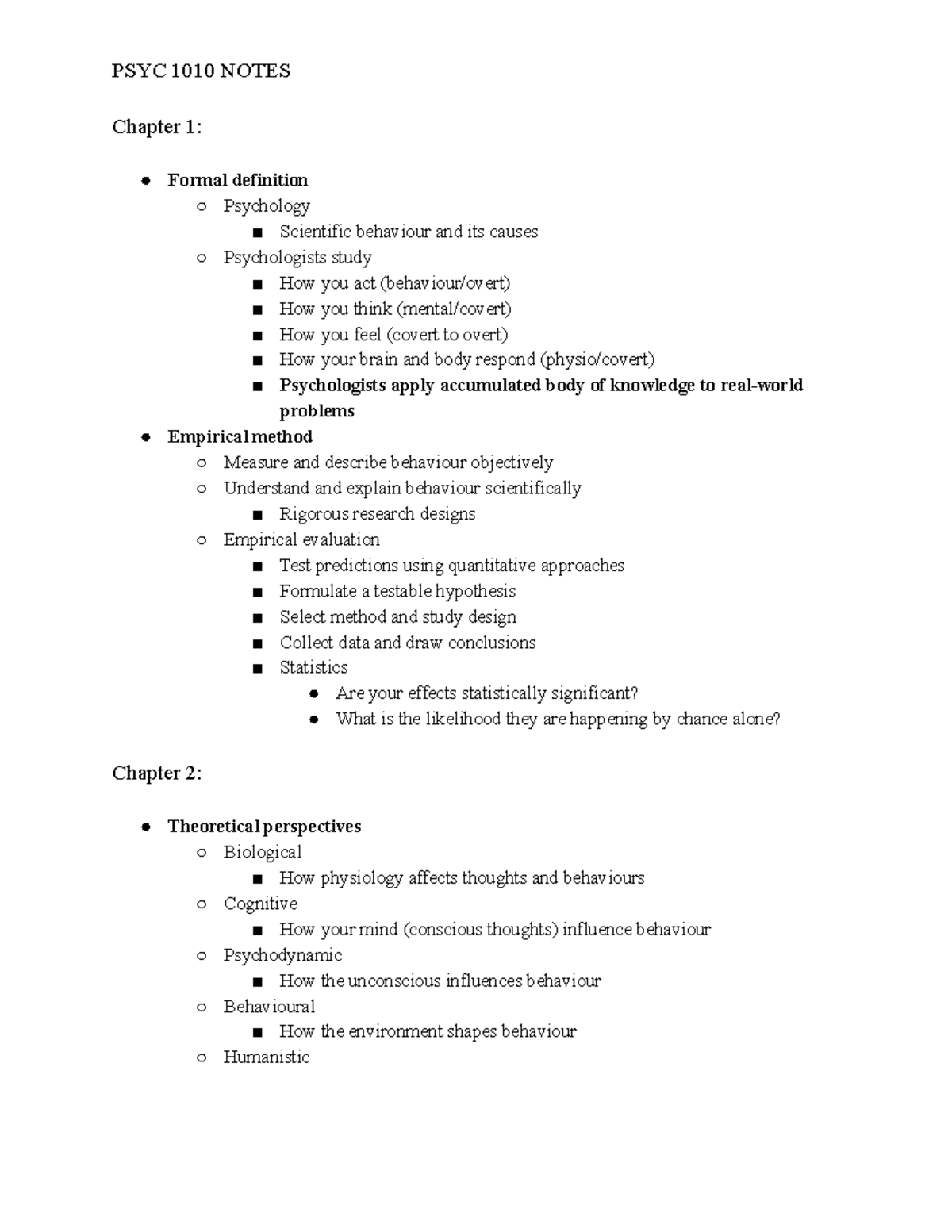 Psyc 1010: Intro To PSYC - PSYC 1010 NOTES Chapter 1: Formal Definition ...