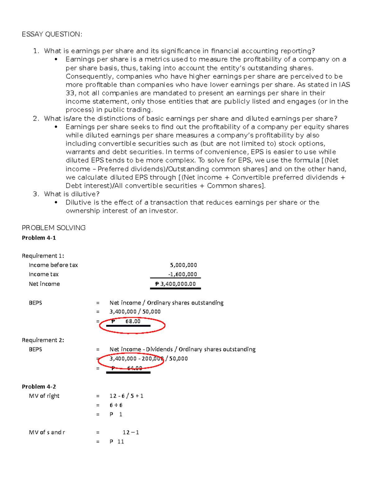 Intacc 3 - Unit 4 Activity - ESSAY QUESTION: What is earnings per share ...