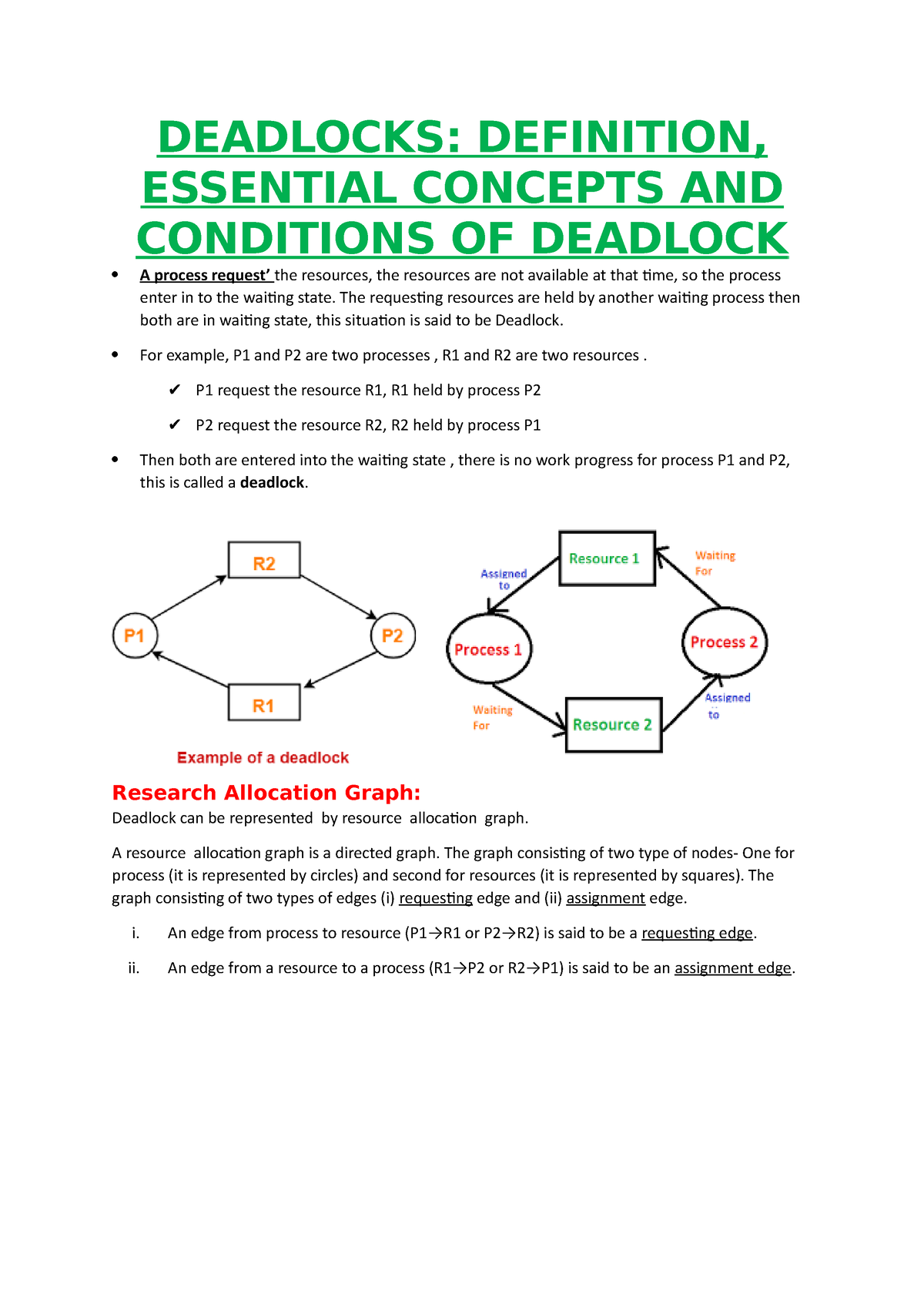 Deadlocks- Introduction AND Necessary Conditions - DEADLOCKS ...