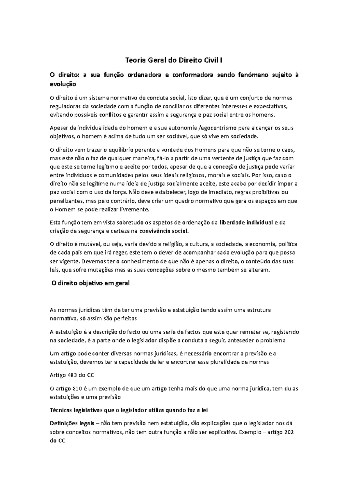 Teoria geral do direito civil I - Teoria Geral do Direito Civil I O ...