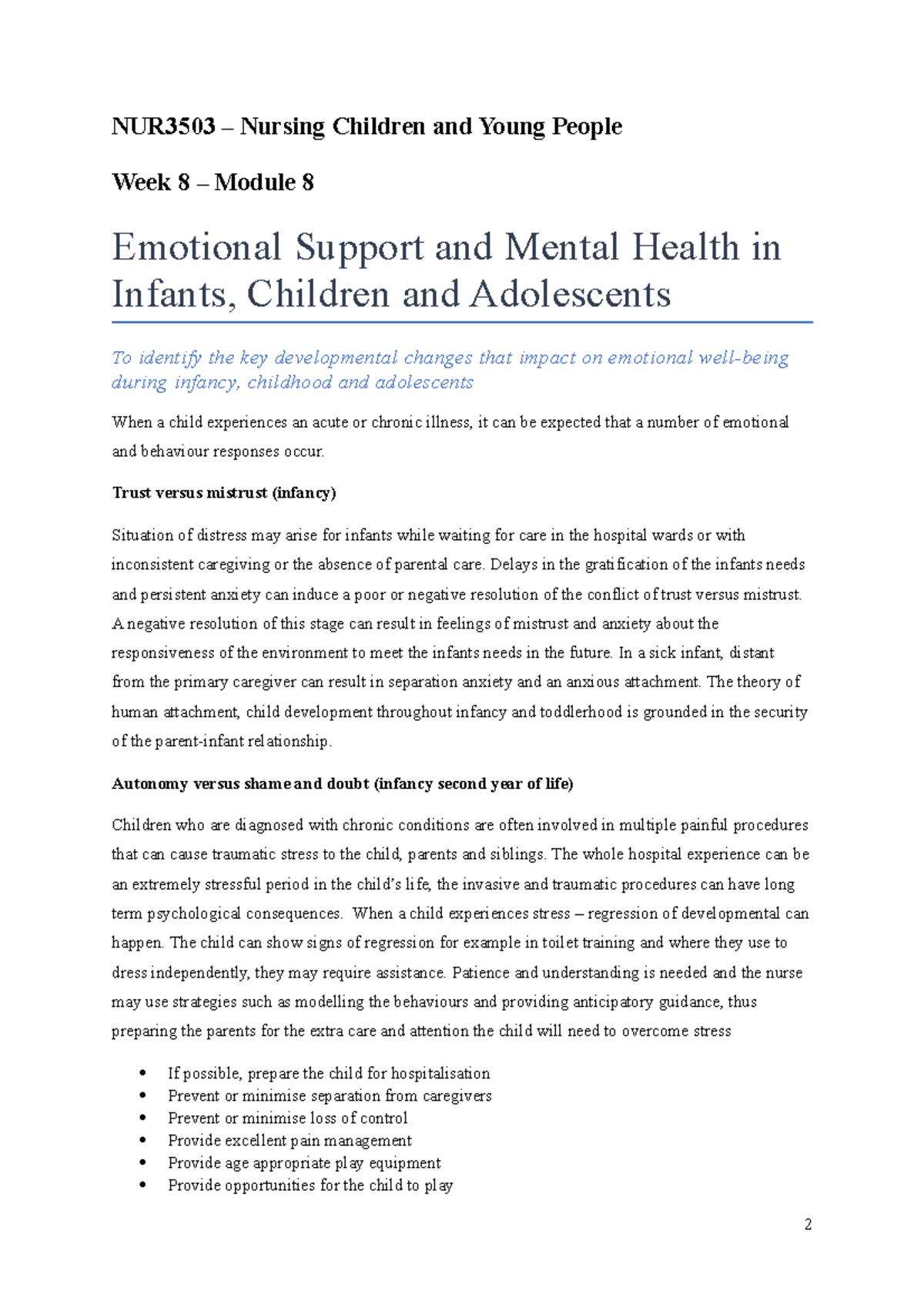 Nur3503 Week 8 Module 8 Nur3503 Nursing Children And Young