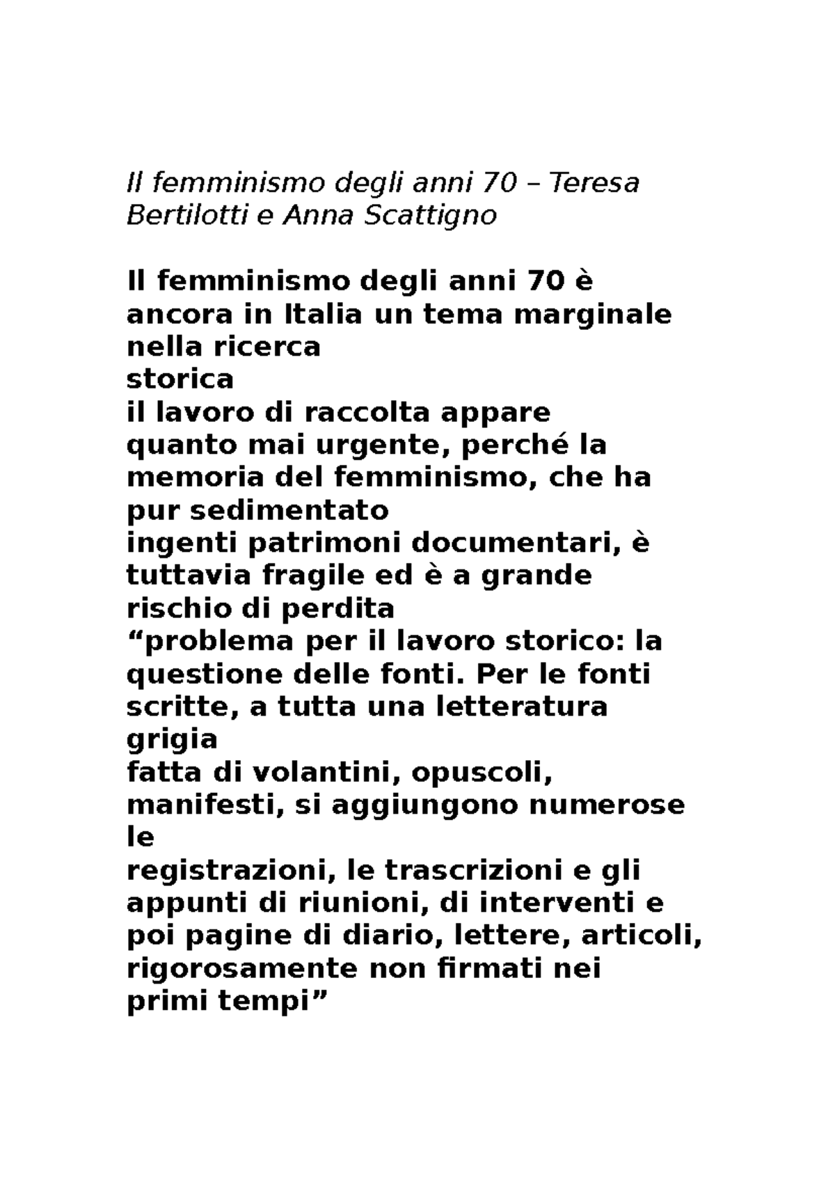 Il Femminismo Degli Anni 70 – Bertilotti E Scattigno - Il Femminismo ...